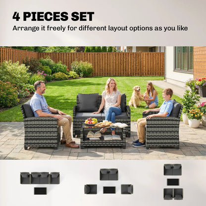 4 Piece Wicker Patio Furniture Set, Loveseat, Chairs, Table, Dark Grey Patio Furniture Sets at Gallery Canada
