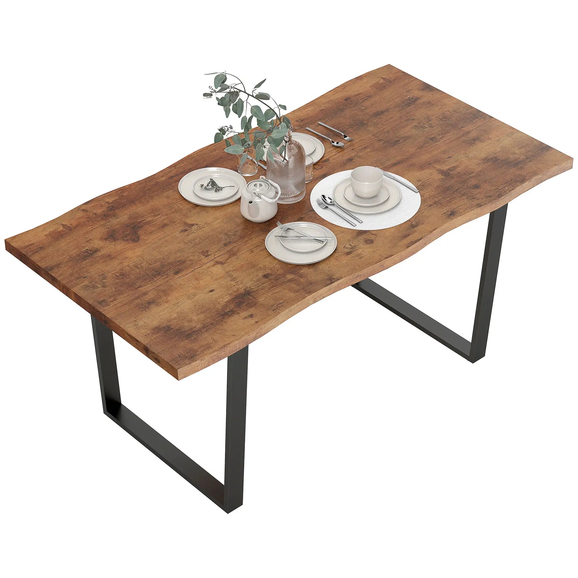 63" Industrial Dining Table, Wave-Edged Tabletop, Steel Legs, Rustic Brown, Brown Bar Tables & Dining Tables Rustic Brown, Black at Gallery Canada