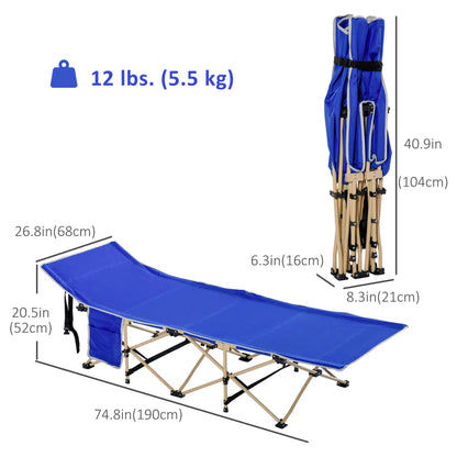 Folding Camping Cot for Adults, with Carry Bag, Side Pocket, Navy Blue Camping Cots at Gallery Canada
