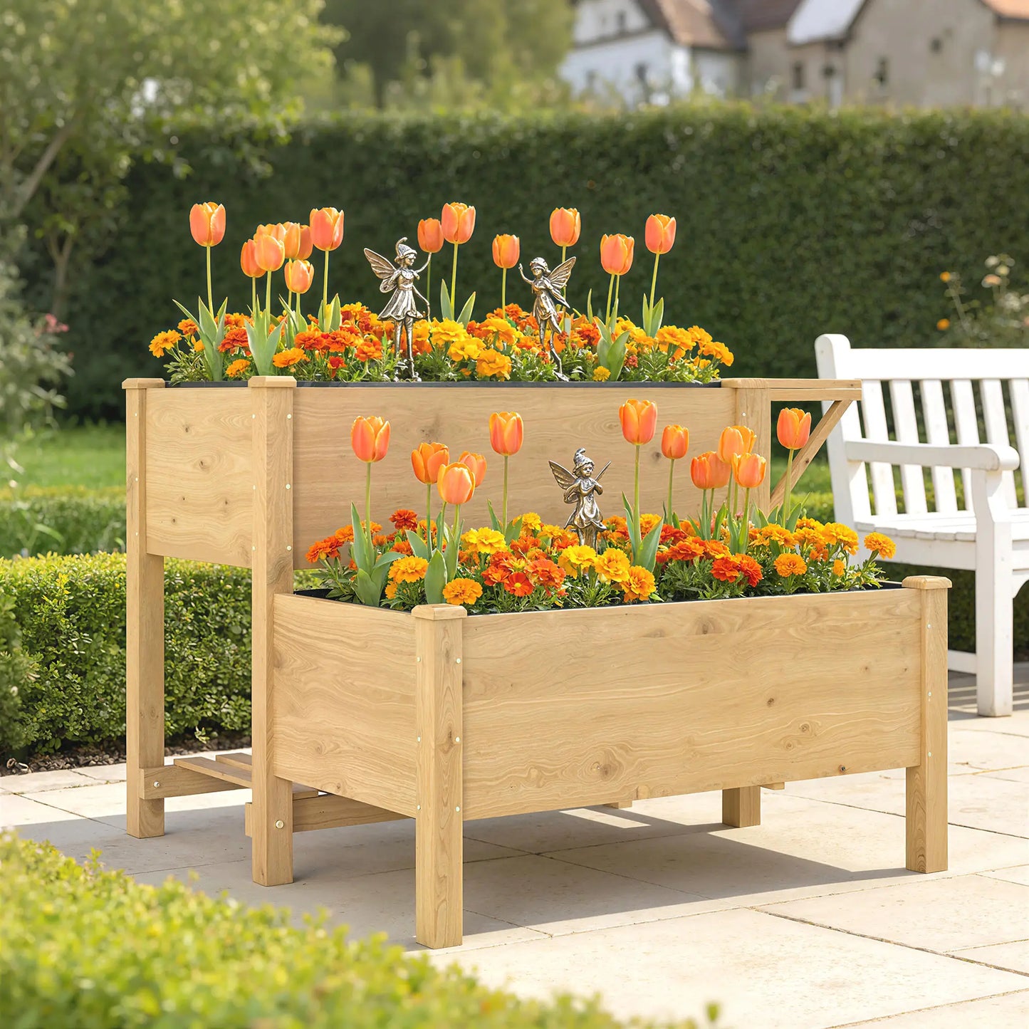 Wooden Raised Garden Bed, 2-Tier Planter With Storage Shelf Elevated Garden Beds at Gallery Canada