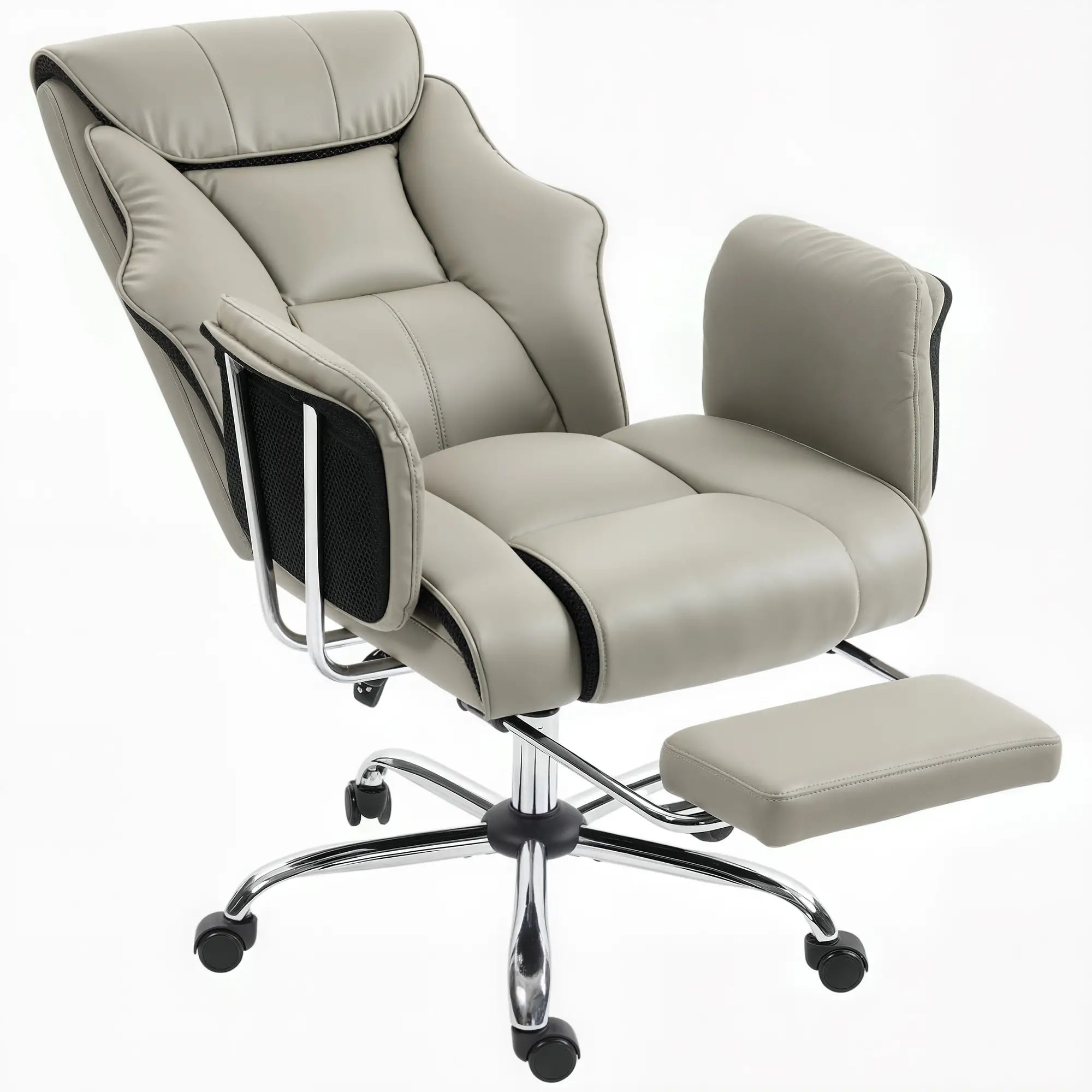 Reclining Office Chair, High Back Executive Desk Chair, PU Leather, Footrest, Swivel Wheels, Grey Executive & Manager Chairs at Gallery Canada