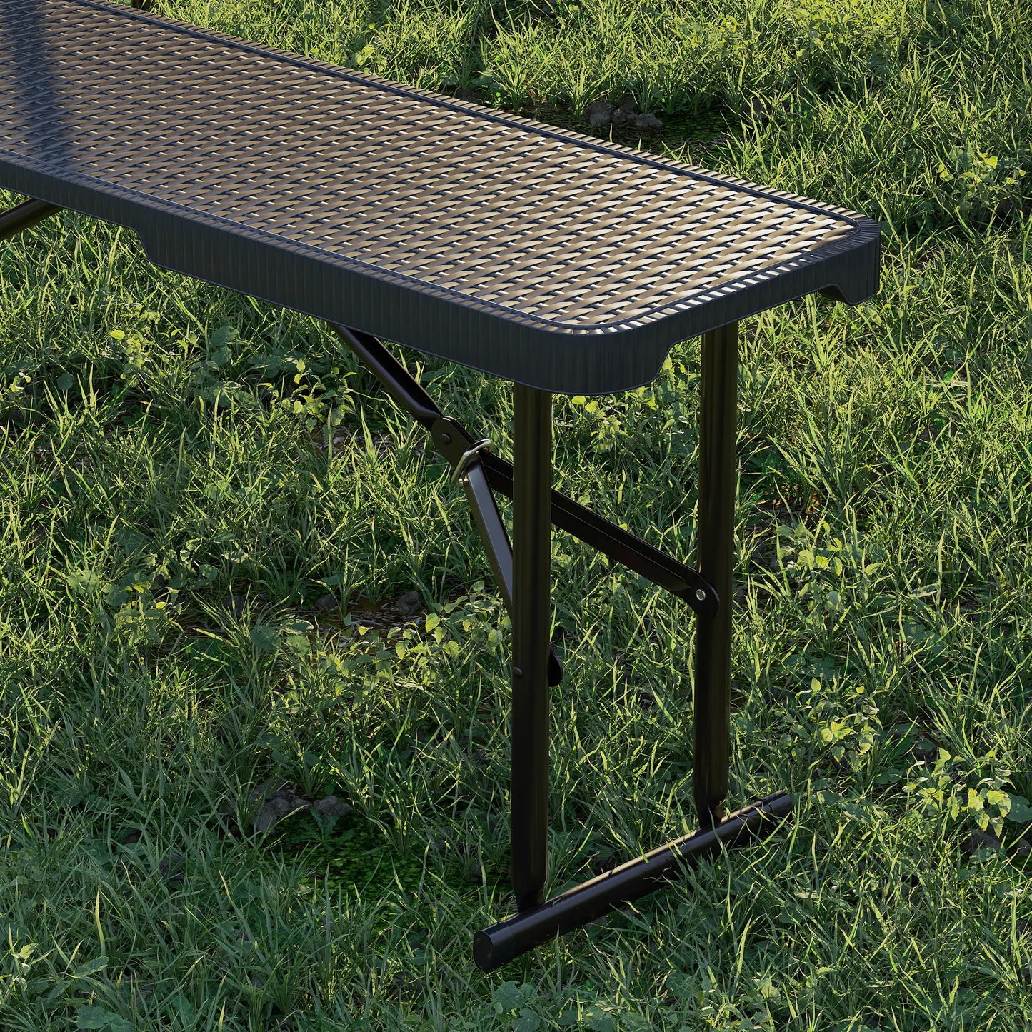 6FT 3PCS Faux Rattan Outdoor Table Bench Set, Folding Picnic Table with 2 Benches, Black Picnic Tables & Camping Chairs at Gallery Canada