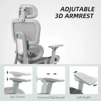 Mesh Office Chair, 3D Armrest, High Back, Lumbar Support, 135° Recline, Adjustable Headrest, Grey Executive & Manager Chairs at Gallery Canada