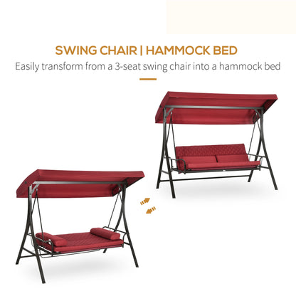 3 Person Porch Swing Bed, Outdoor Patio Chair with Canopy, Cushions, Red Patio Swings with Stand at Gallery Canada