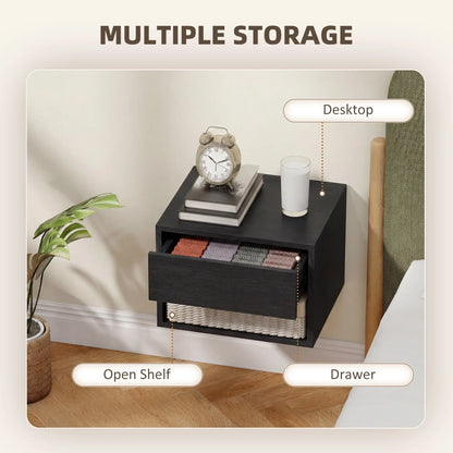 Floating Nightstand Set of 2, Wall Mounted Bedside Table with Drawer, Black