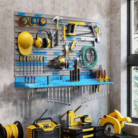 54 Piece Pegboard Shelf Tool Organizer, Wall Mounted, 50 Hooks, Blue Tool Organizers Grey, Blue at Gallery Canada
