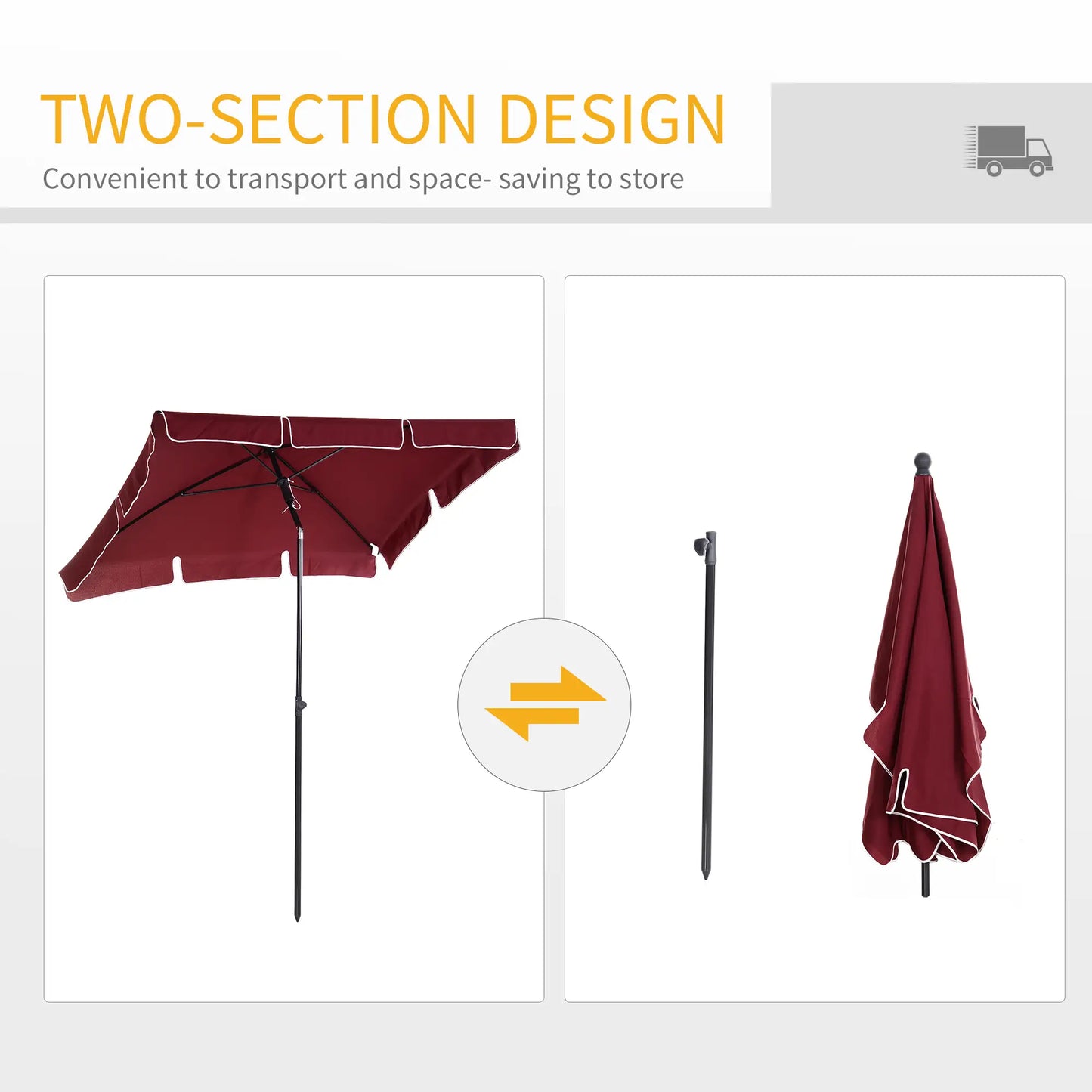 6.5x4ft Rectangle Patio Umbrella, Tilt Adjustable, Wine Red Sun Umbrellas at Gallery Canada