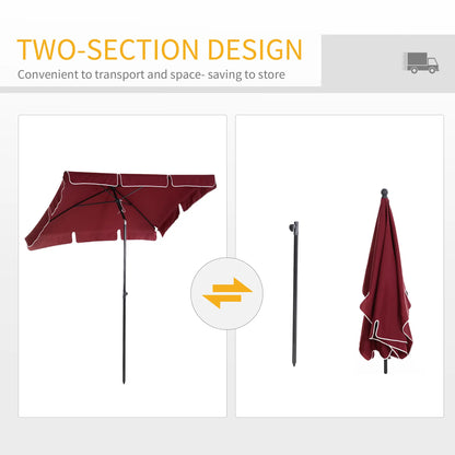 6.5x4ft Rectangle Patio Umbrella, Tilt Adjustable, Wine Red Sun Umbrellas at Gallery Canada