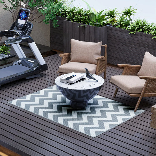 Reversible Outdoor RV Rug, 4' x 6', Patio Floor Mat, Grey & White Garden Decor White and Grey at Gallery Canada