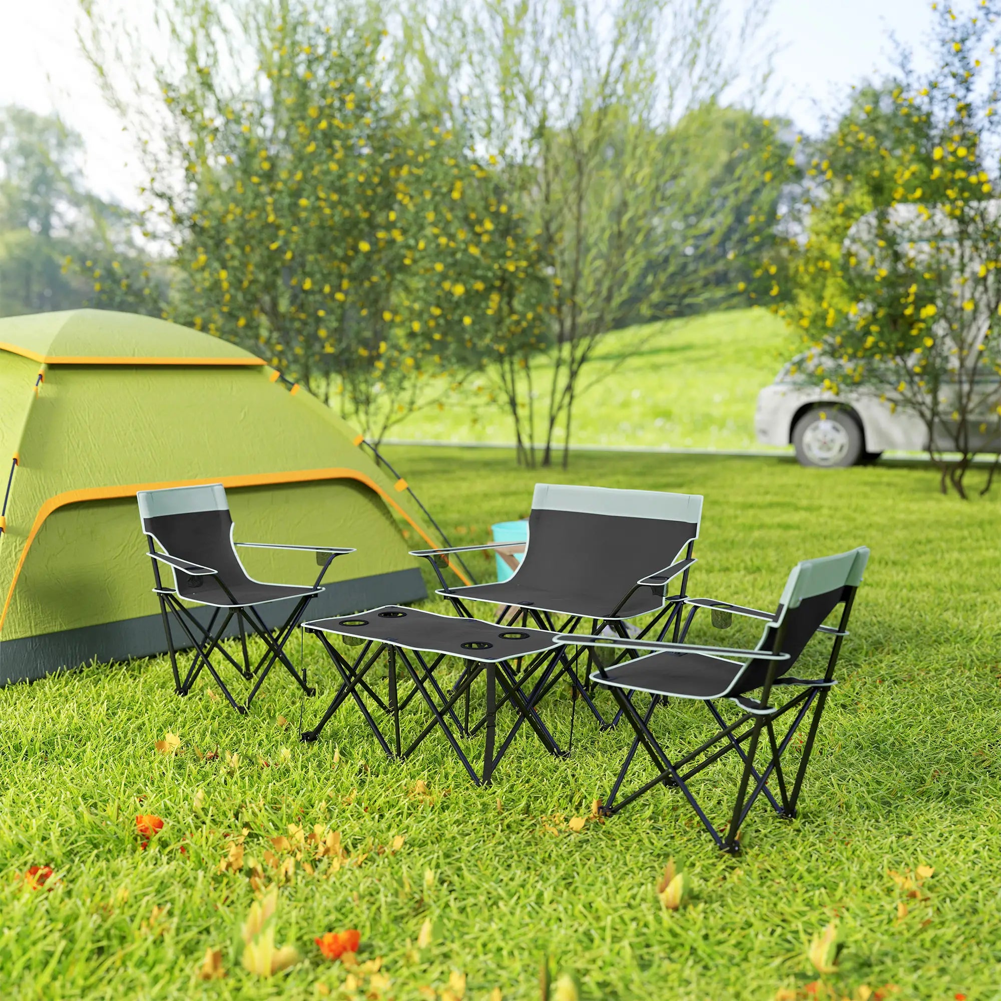4 Piece Folding Camping Table and Chairs, Outdoor Set, Grey Picnic Tables & Camping Chairs at Gallery Canada