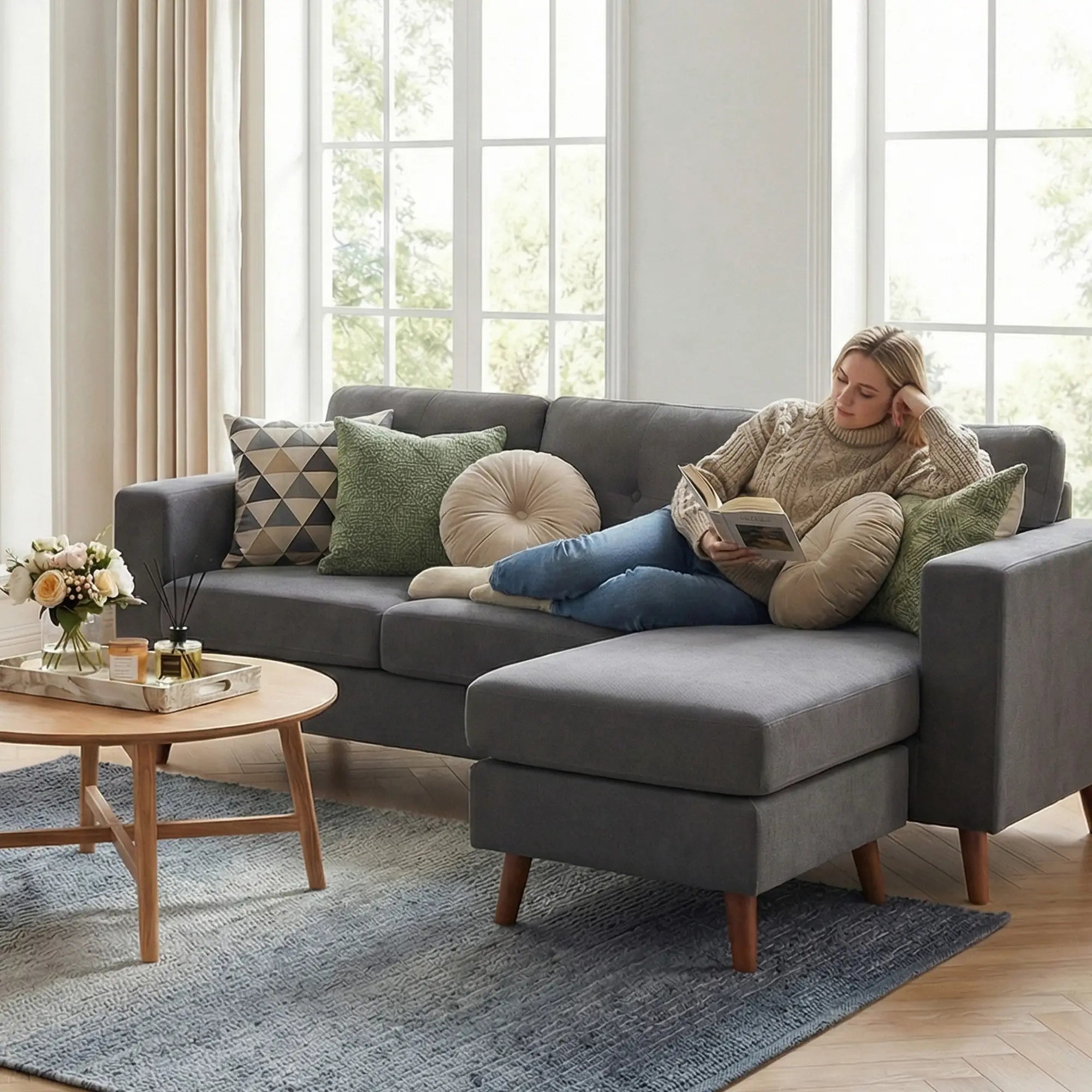 Sectional Sofa with Changeable Chaise, 3 Seat L-Shaped, Dark Grey 3-Seater Sofas at Gallery Canada