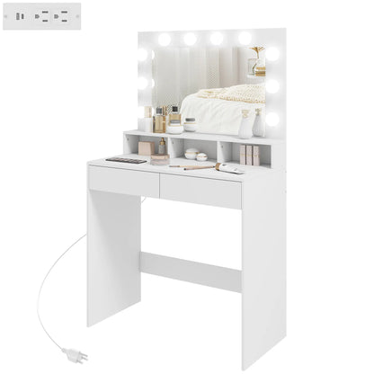 Vanity Table with LED Mirror, Charging Station, Drawers, White Dressing & Vanity Tables White at Gallery Canada