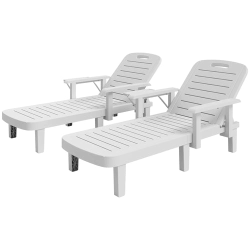 2 Tanning Chairs, 5 Position Adjustable, Foldable Side Table, White
