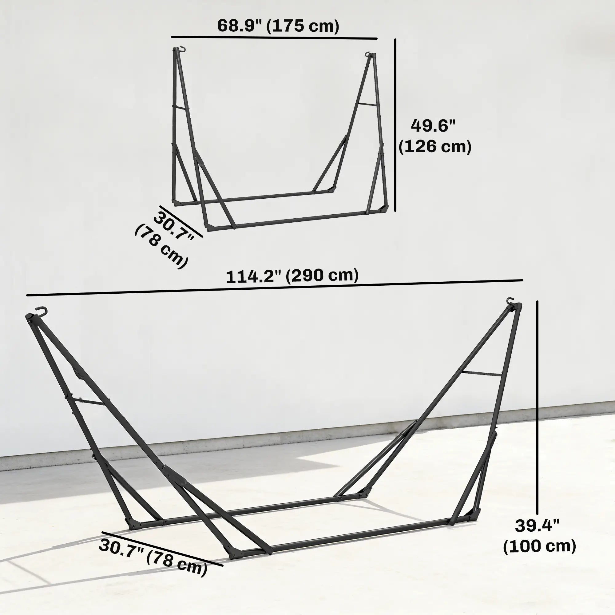9.5ft Portable Adjustable Foldable Steel Hammock Stand, Black Hammock Stands at Gallery Canada