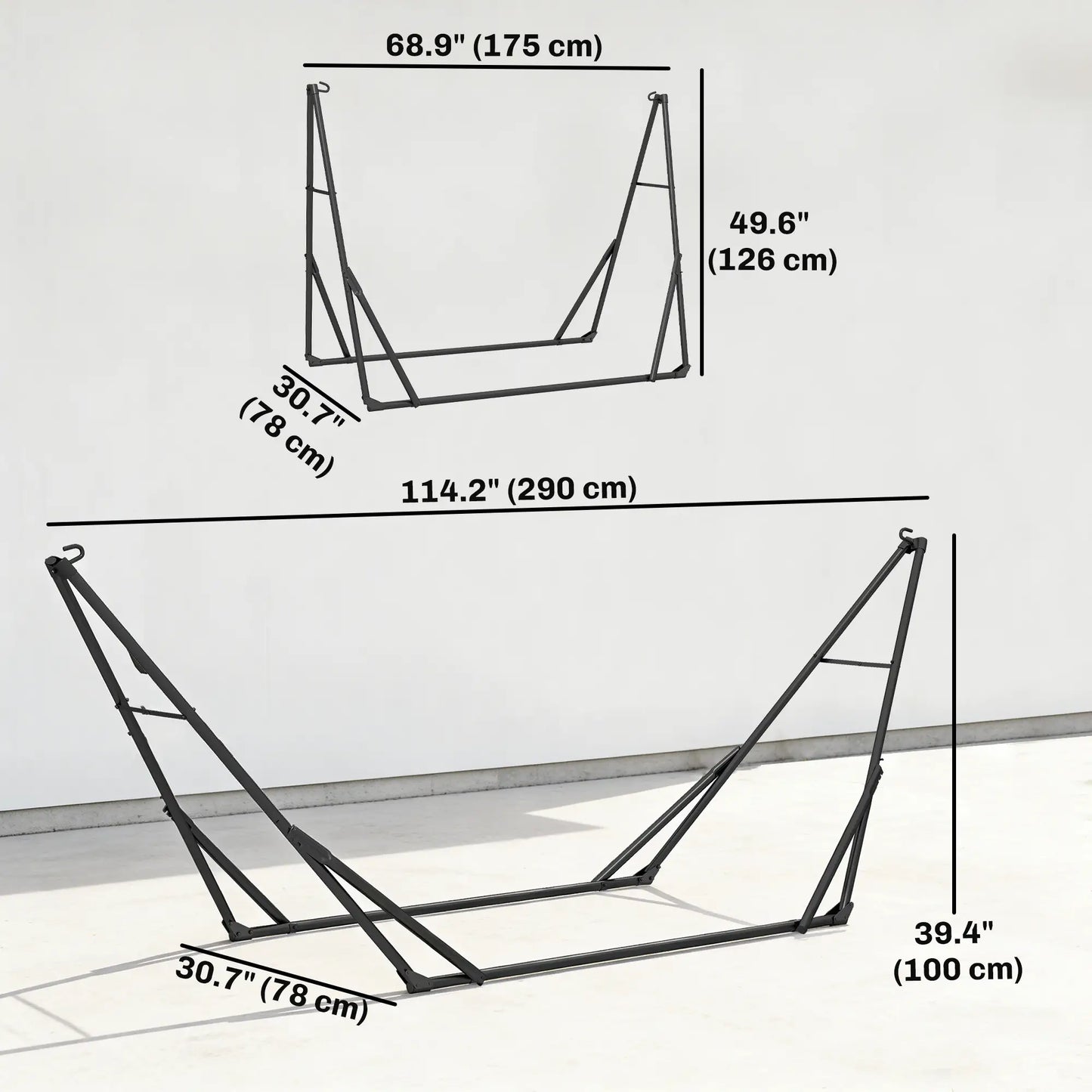 9.5ft Portable Adjustable Foldable Steel Hammock Stand, Black Hammock Stands at Gallery Canada