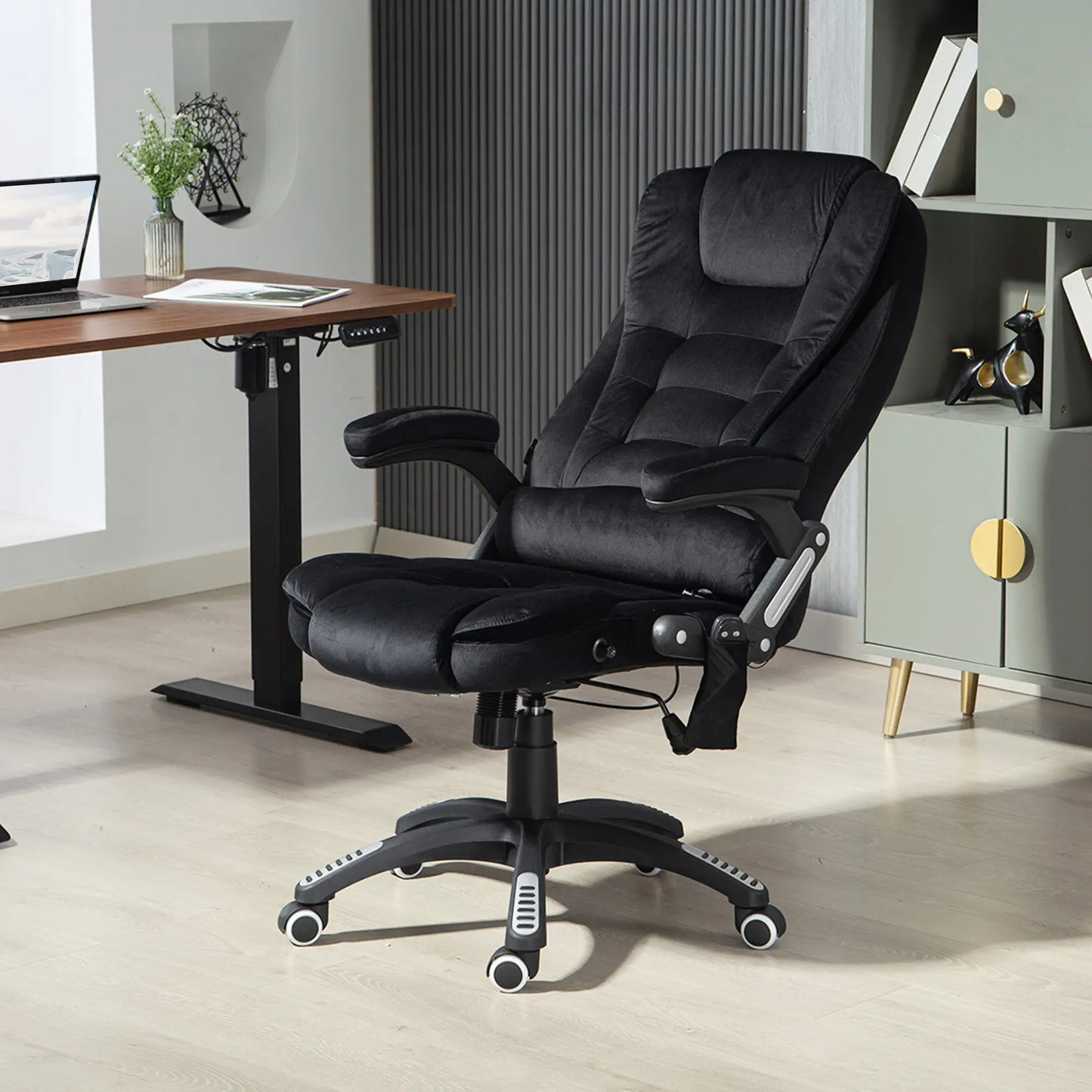 6 Point Vibrating Massage Office Chair, High Back, Reclining, Swivel Wheels, Black Massage Chairs at Gallery Canada