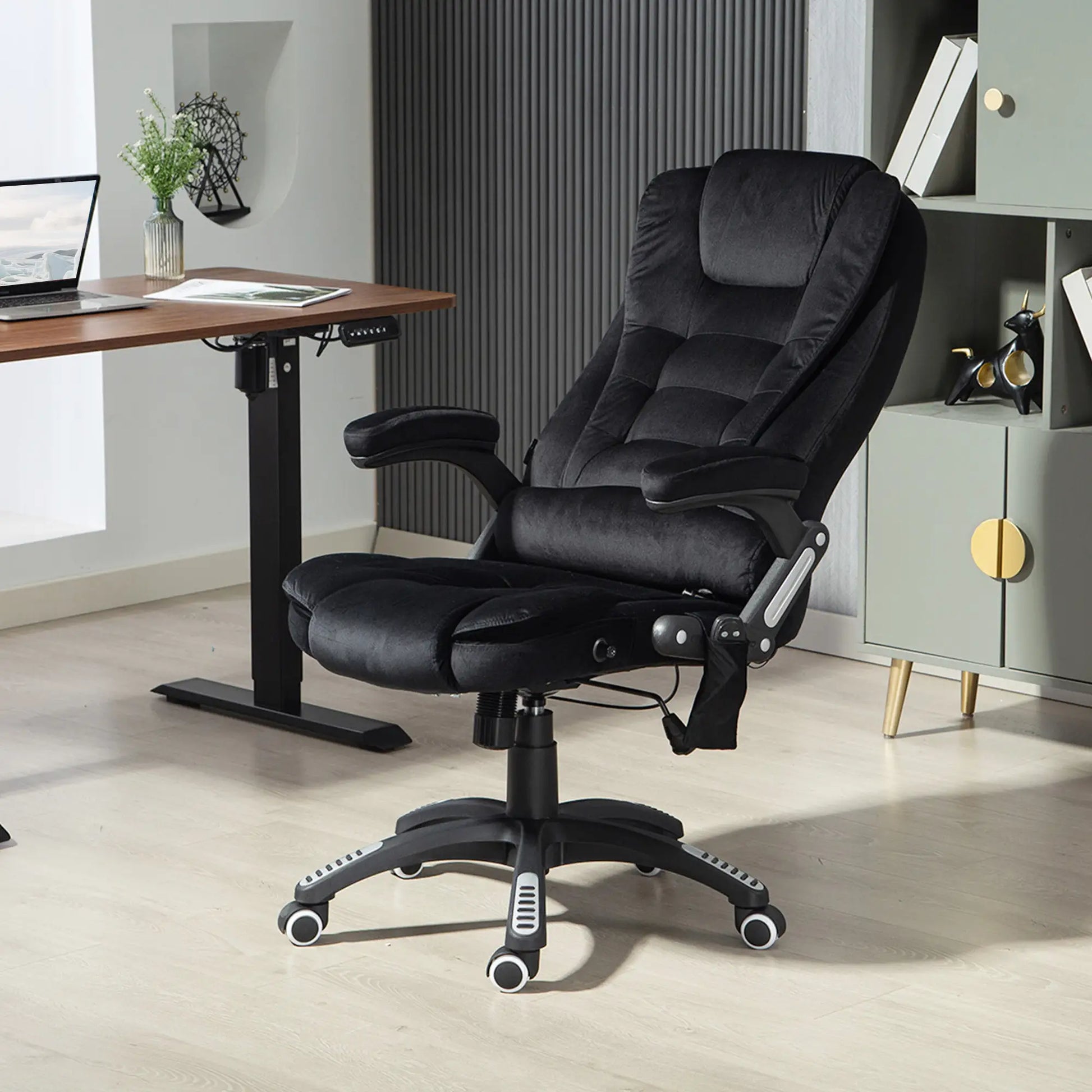 6 Point Vibrating Massage Office Chair, High Back, Reclining, Swivel Wheels, Black Massage Chairs at Gallery Canada