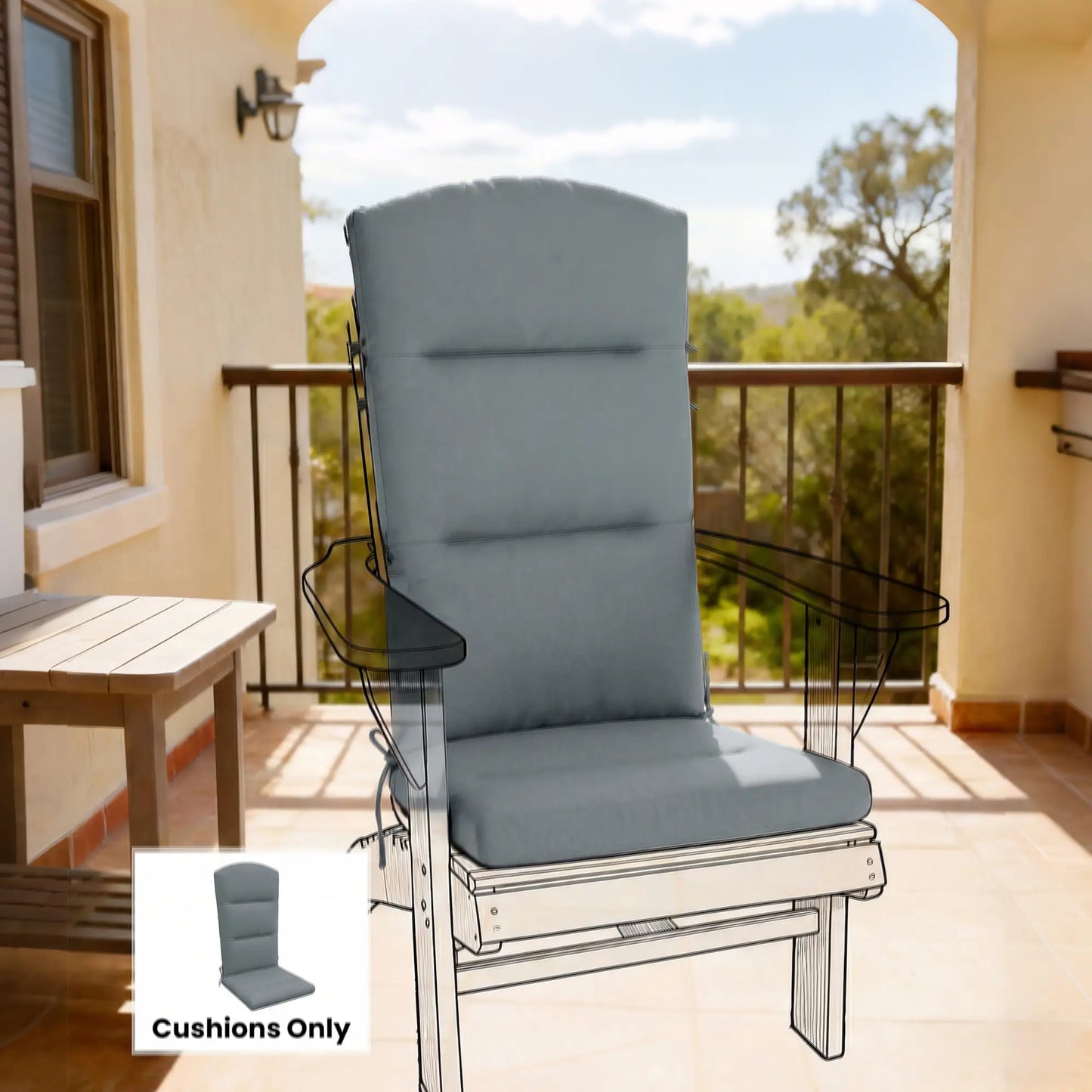 Adirondack Chair Cushion, Replacement With Back And Ties, Dark Grey Patio Chair Cushions at Gallery Canada