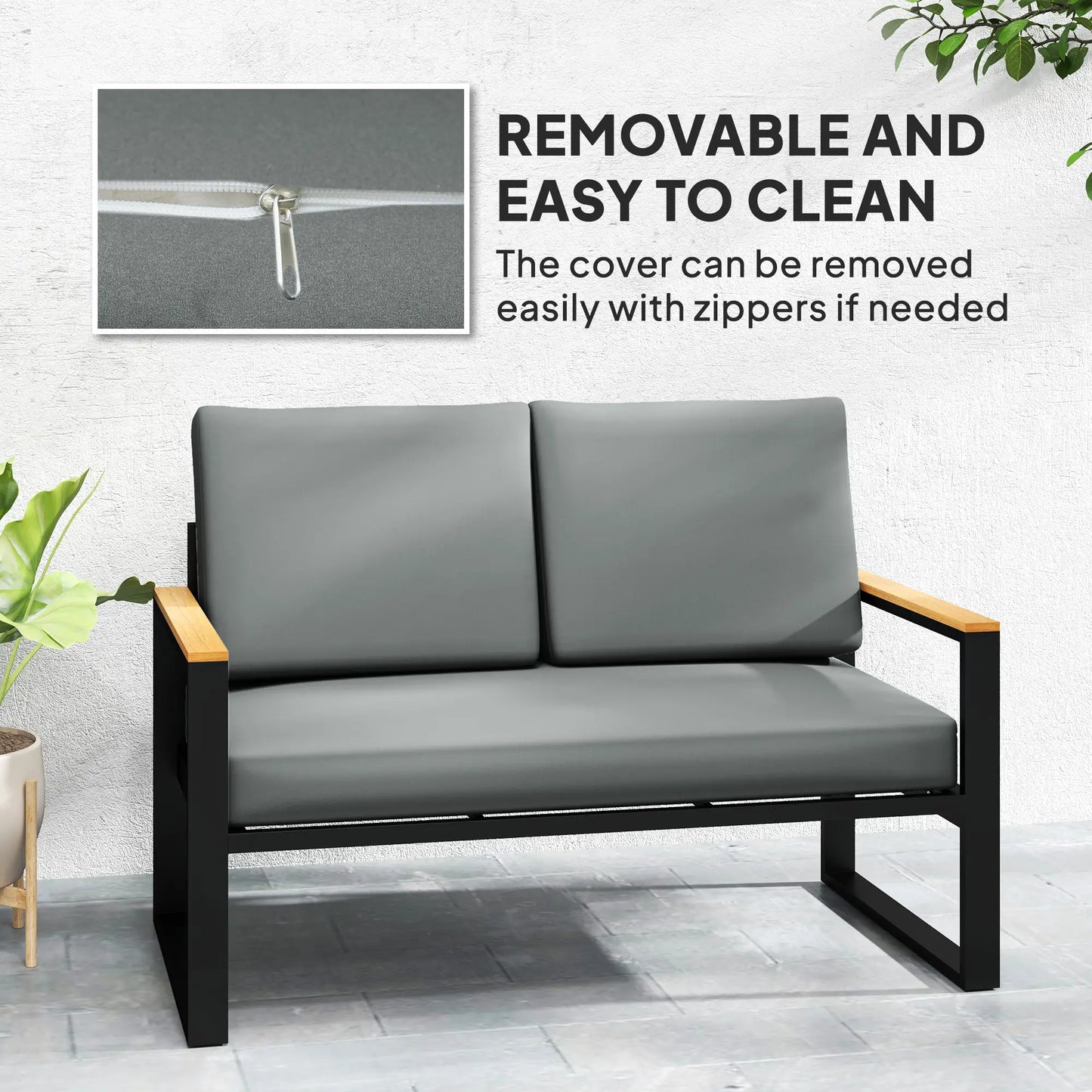 2 Seater 5" Thick Outdoor Seat Cushions, 7" Backrest, Light Grey Patio Chair Cushions at Gallery Canada