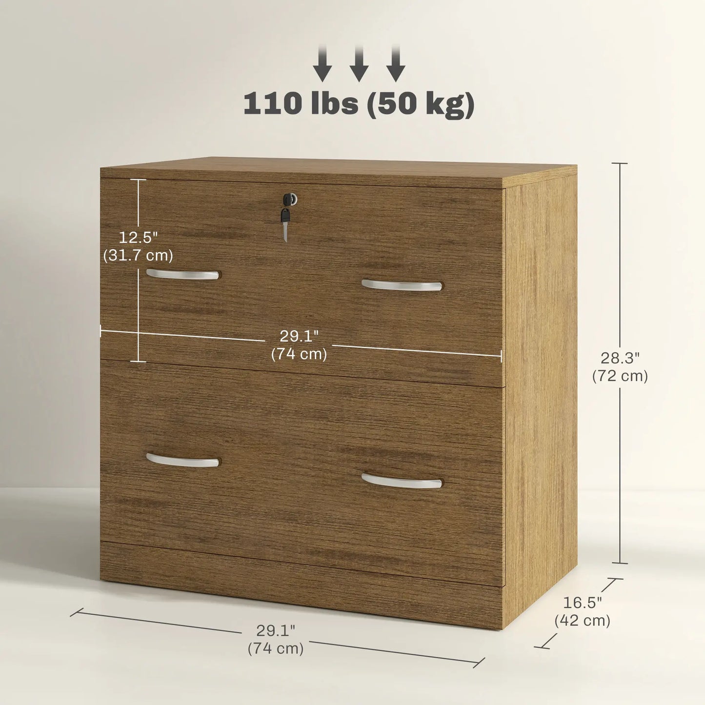 2 Drawer File Cabinet with Lock, Hanging Bar, Letter Size, Light Brown Office Cabinets & Cupboards at Gallery Canada