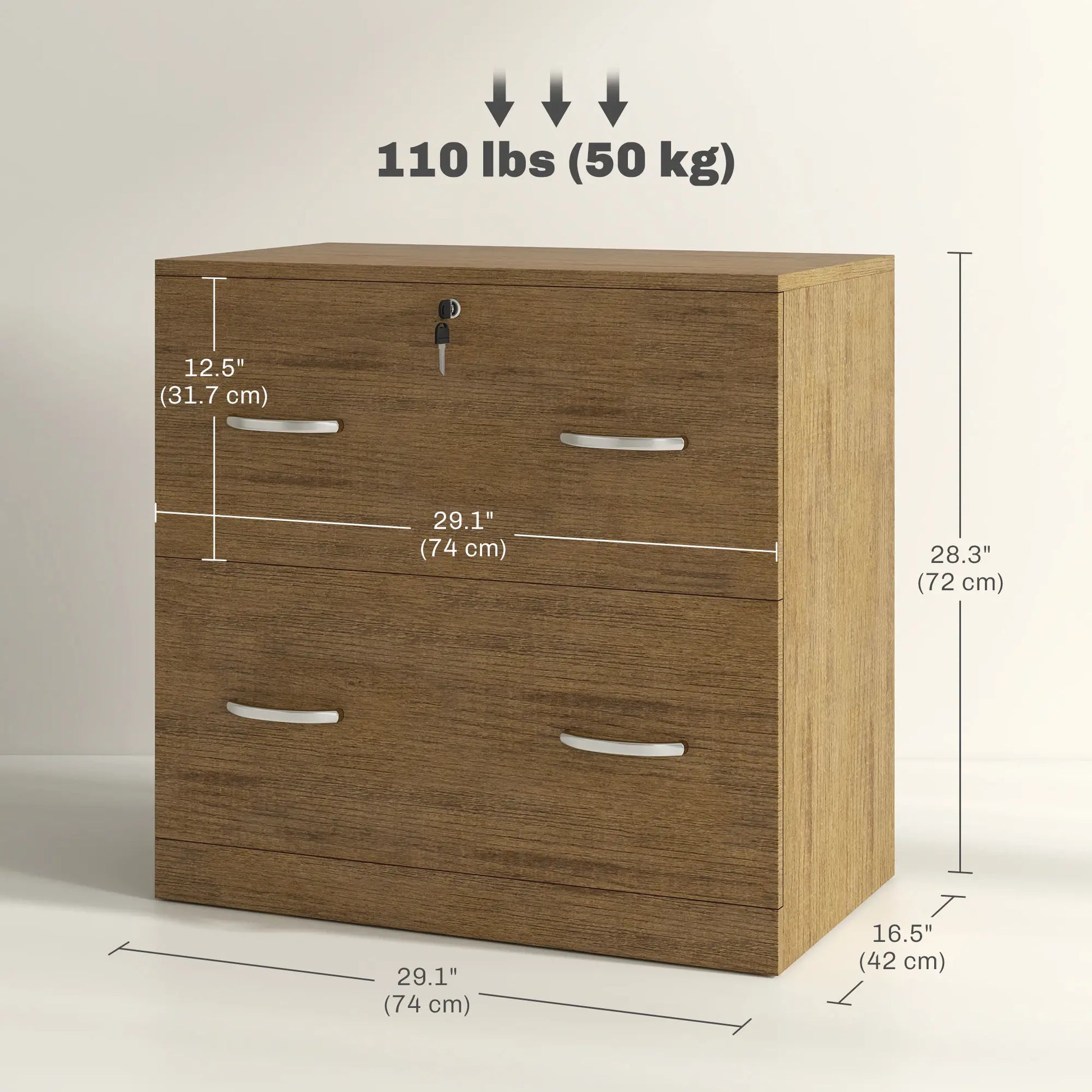 2 Drawer File Cabinet with Lock, Hanging Bar, Letter Size, Light Brown Office Cabinets & Cupboards at Gallery Canada