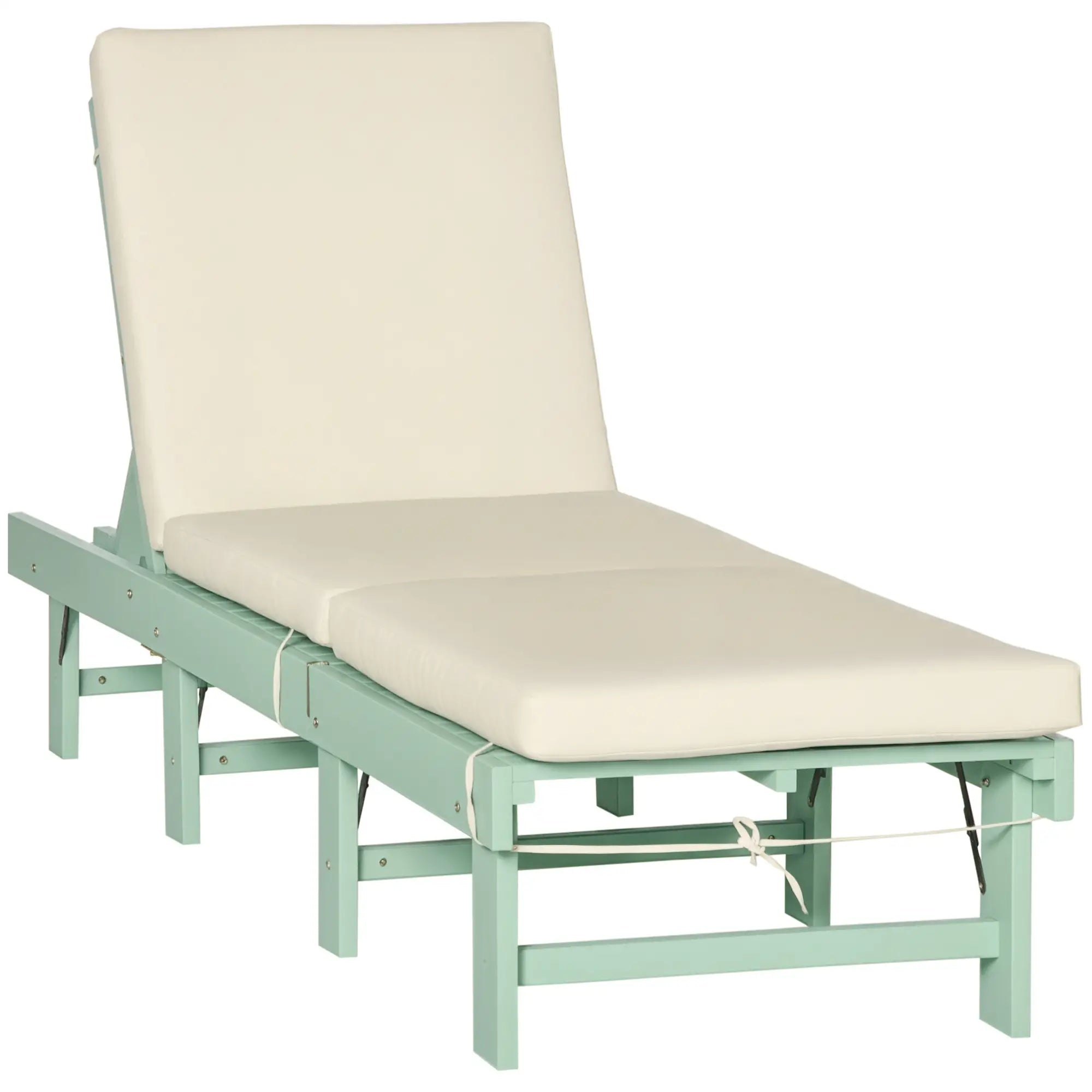 Wooden Folding Chaise Lounge, Outdoor Chair, Adjustable Back, Green Chaise Loungers Light Green Frame, Cream White Cushion at Gallery Canada