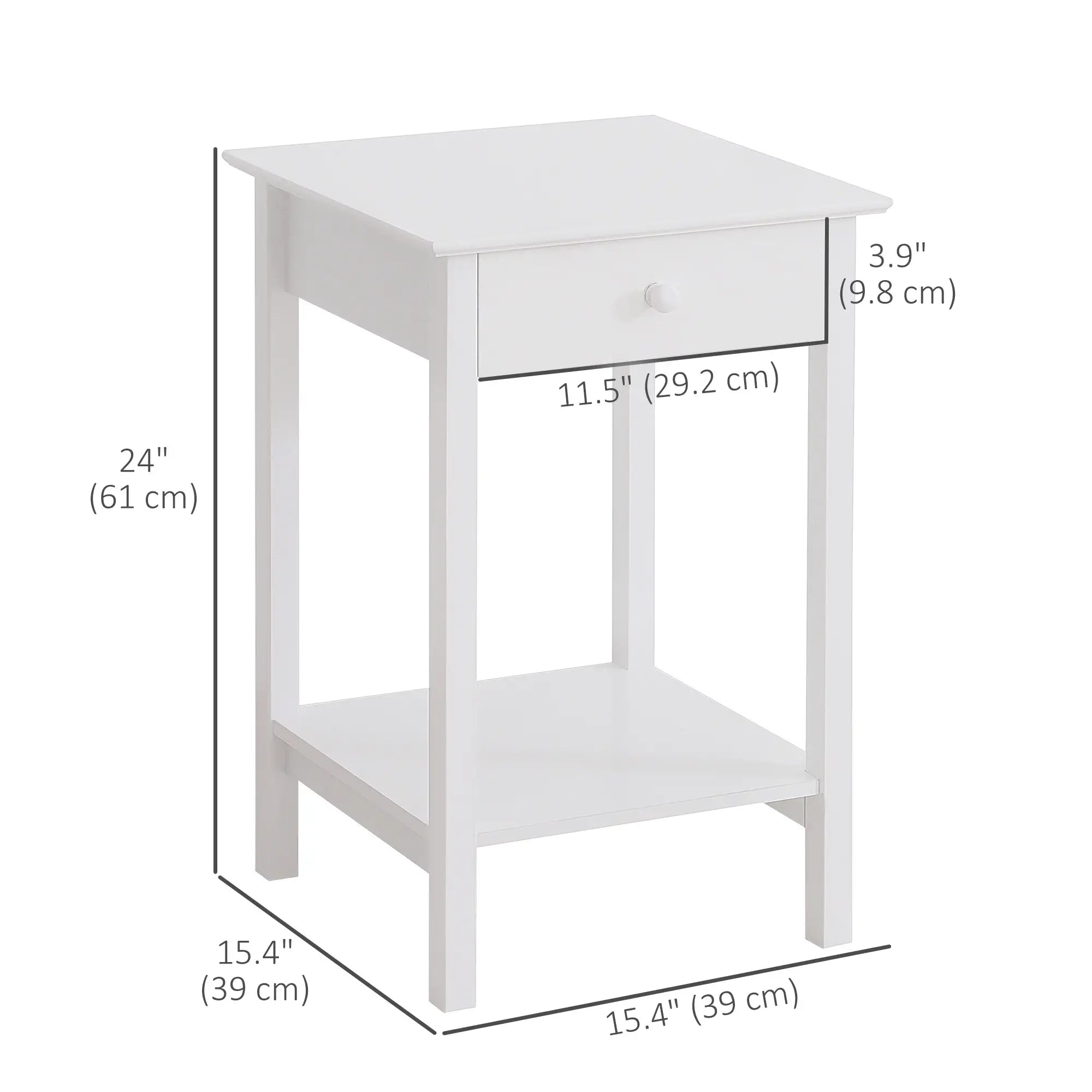 Multipurpose Bedside Table with Drawer, Storage Shelf, White Side Tables at Gallery Canada
