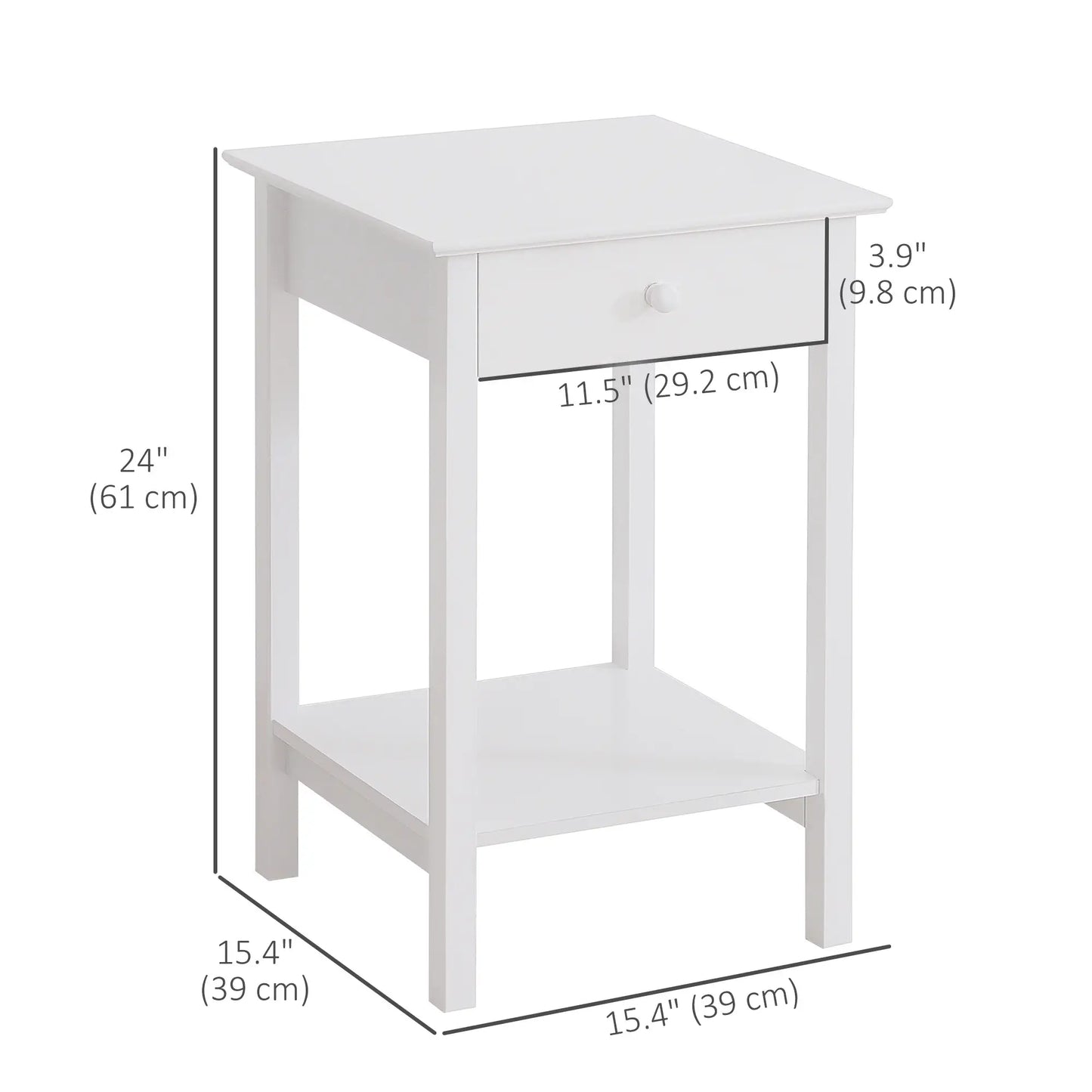 Multipurpose Bedside Table with Drawer, Storage Shelf, White Side Tables at Gallery Canada