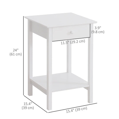 Multipurpose Bedside Table with Drawer, Storage Shelf, White Side Tables at Gallery Canada