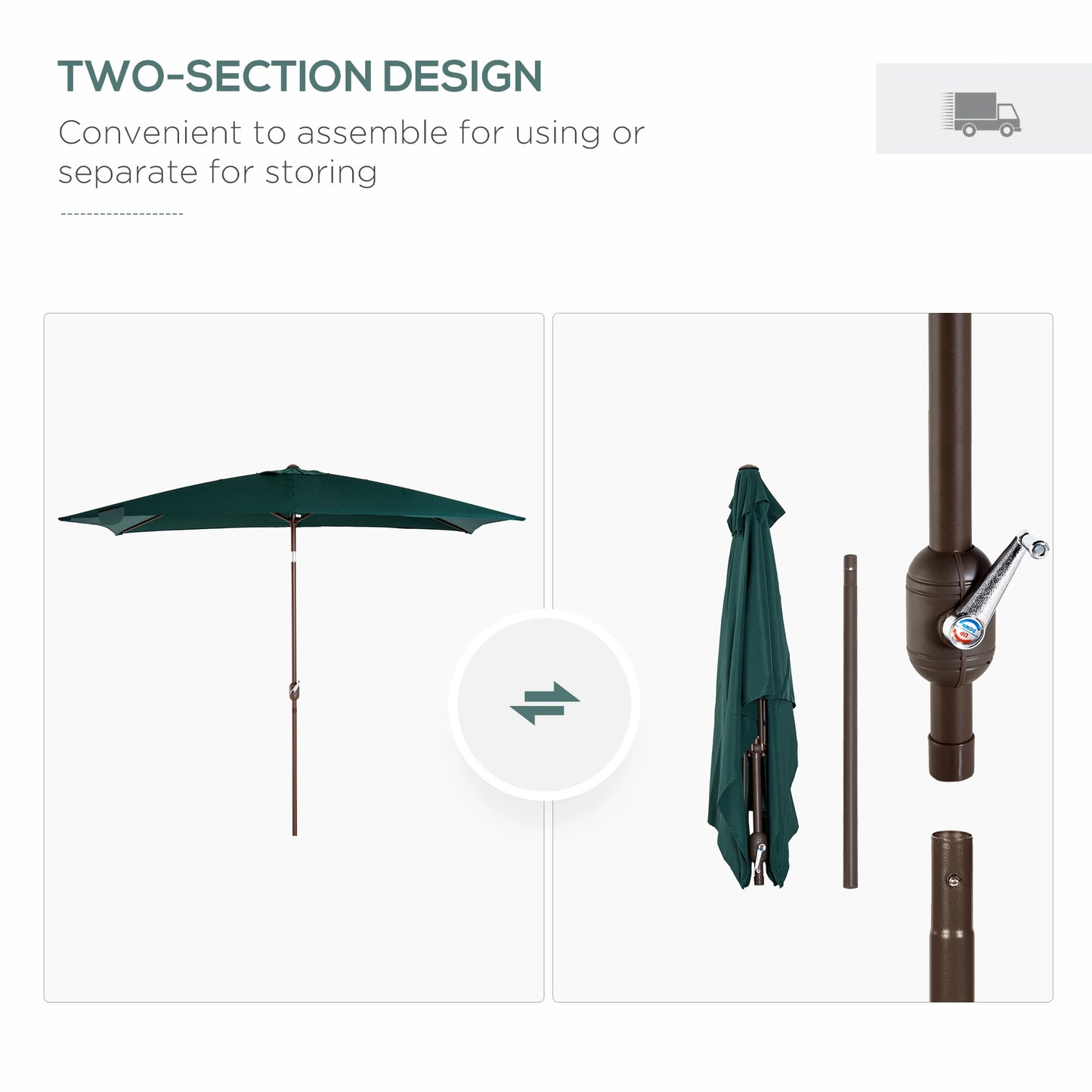 6.5x10ft Rectangle Aluminum Tilt Patio Umbrella, Green Sun Umbrellas at Gallery Canada