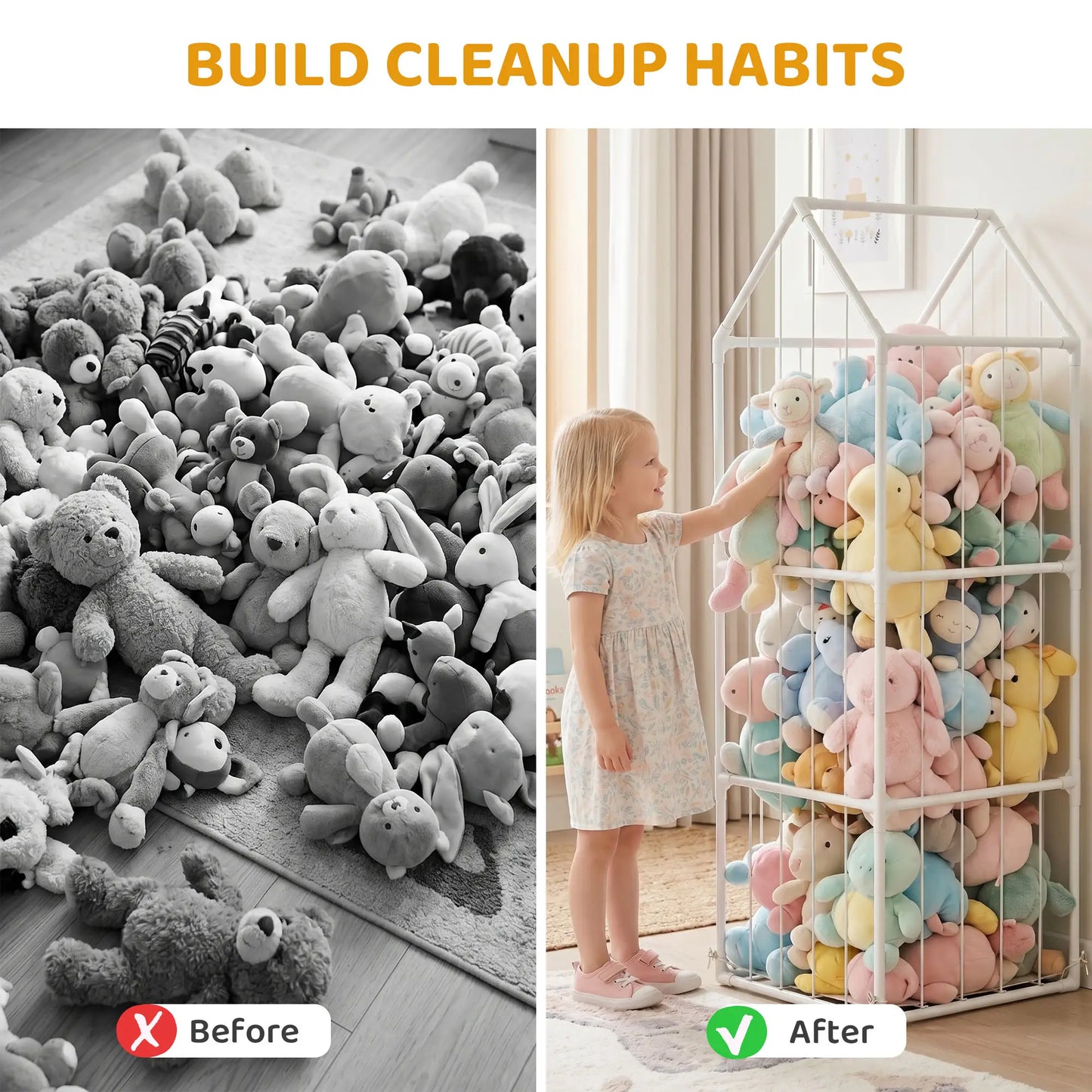 Stuffed Animal Storage Organizer, Waterproof Bottom, 47x47x132cm, no color