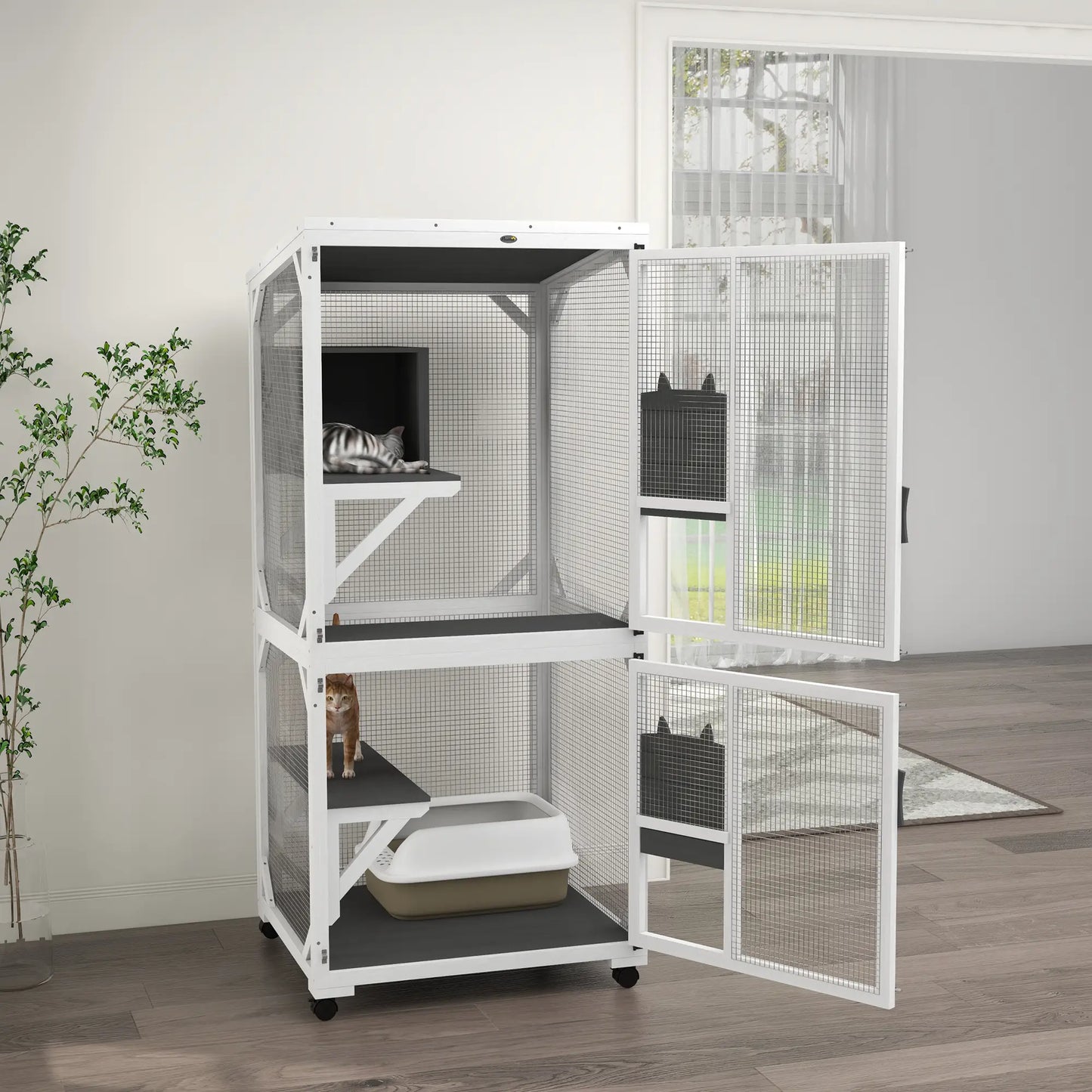 Outdoor Catio, Elevated Design with Wheels, Resting Box, Water-Resistant, Grey, White Outdoor Cat Enclosures at Gallery Canada