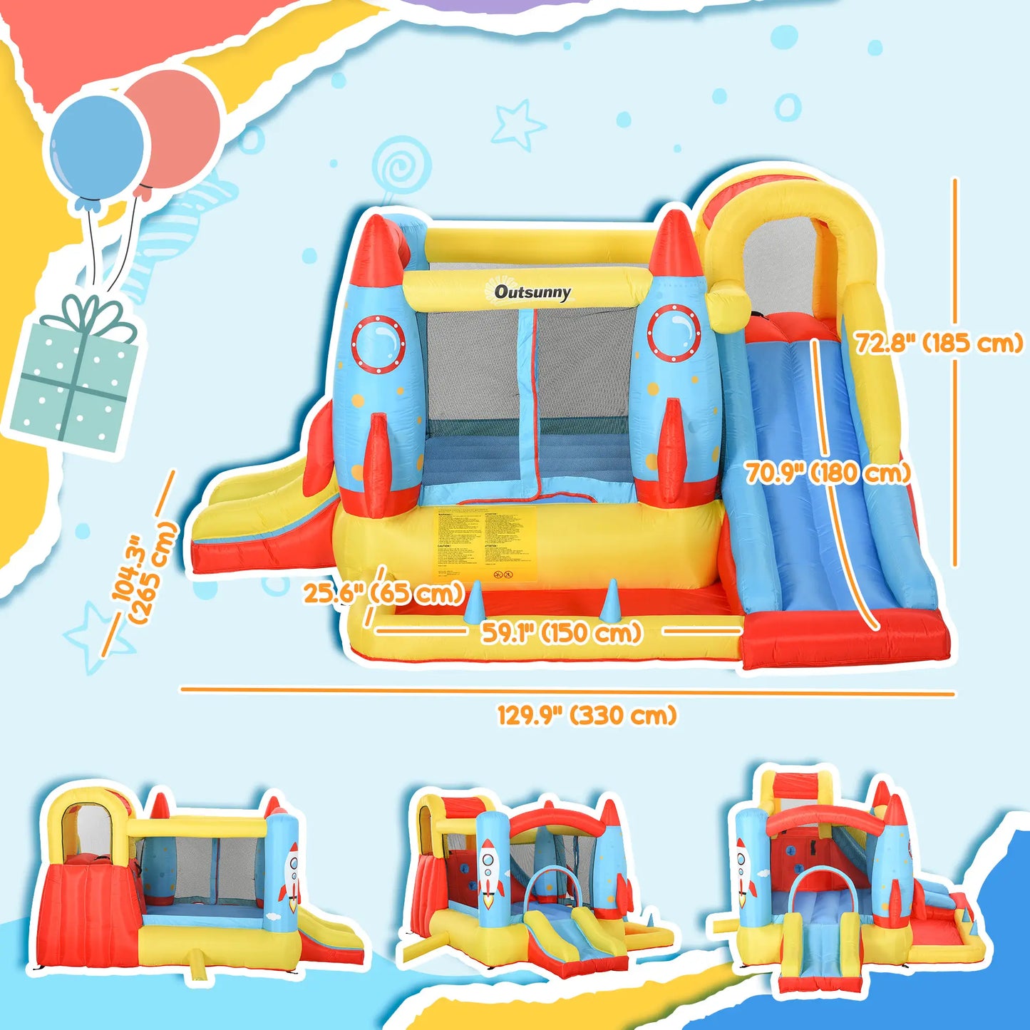 Inflatable Trampoline Slide Pool, Rocket Design, 11.14' x 9.18' x 6.06' Inflatables at Gallery Canada
