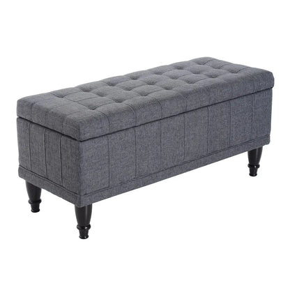Storage Ottoman, Linen Fabric Bench with Soft Close Lid, 42" x 17" x 19", Grey Storage Ottomans & Benches Dark Grey at Gallery Canada