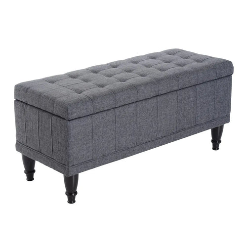 Storage Ottoman, Linen Fabric Bench with Soft Close Lid, 42