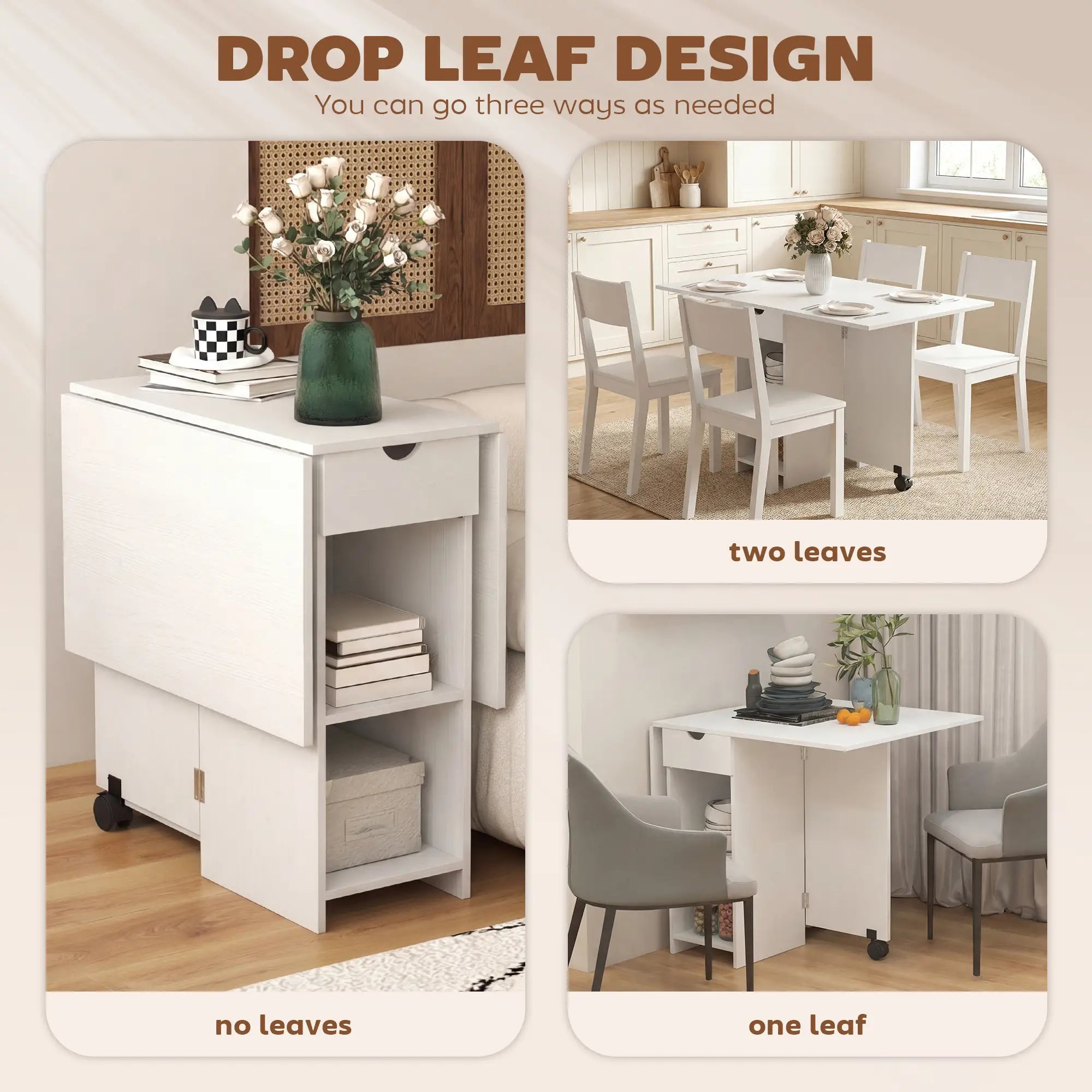 Folding Dining Table With Storage Drop Leaf, White Dining Tables at Gallery Canada