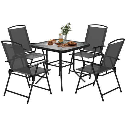 5-Piece Outdoor Dining Set, Glass Top Table, 4 Mesh Chairs, Grey Outdoor Dining Sets Grey, Black at Gallery Canada