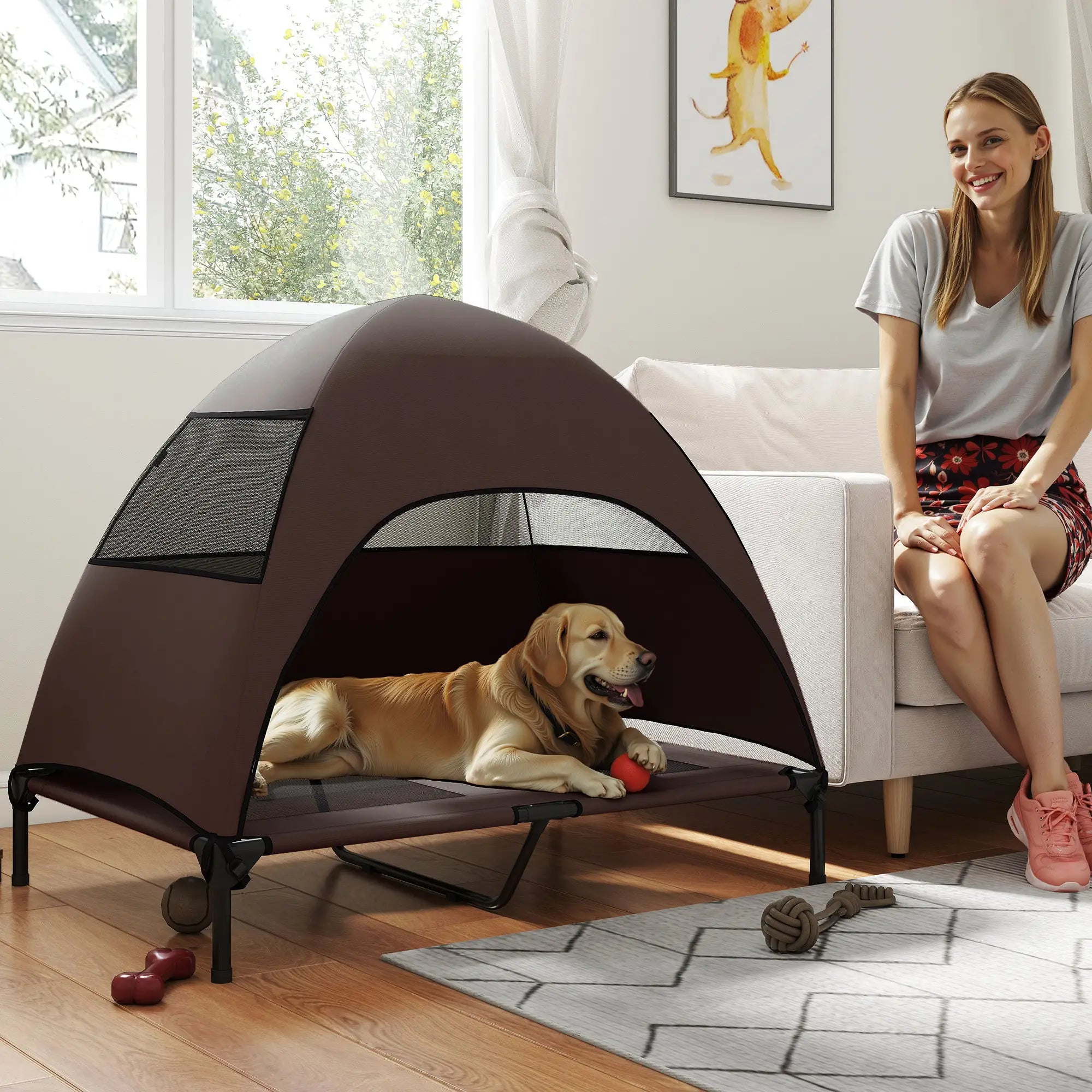 Elevated Dog Bed With Canopy, Washable Mesh Steel Frame, 41.7
