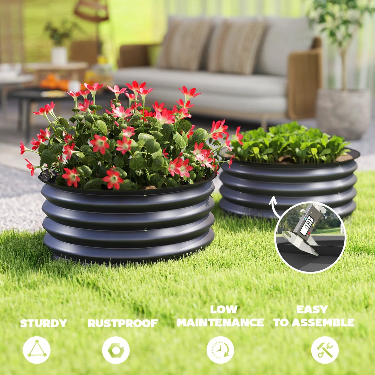 Set of 2 Raised Garden Beds, Metal Planter Box, Easy Assembly, Dark Grey Raised Garden Beds at Gallery Canada