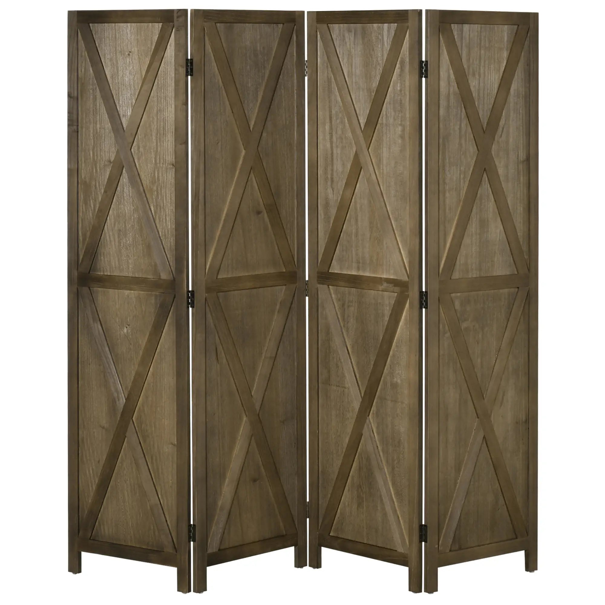 4-Panel Farmhouse Room Divider, Foldable Wooden Frame 5.6FT, Brown Room Dividers Brown at Gallery Canada