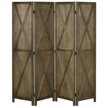 4-Panel Farmhouse Room Divider, Foldable Wooden Frame 5.6FT, Brown Room Dividers Brown at Gallery Canada