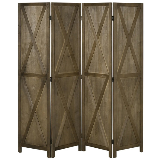 4-Panel Farmhouse Room Divider, Foldable Wooden Frame 5.6FT, Brown Room Dividers Brown at Gallery Canada