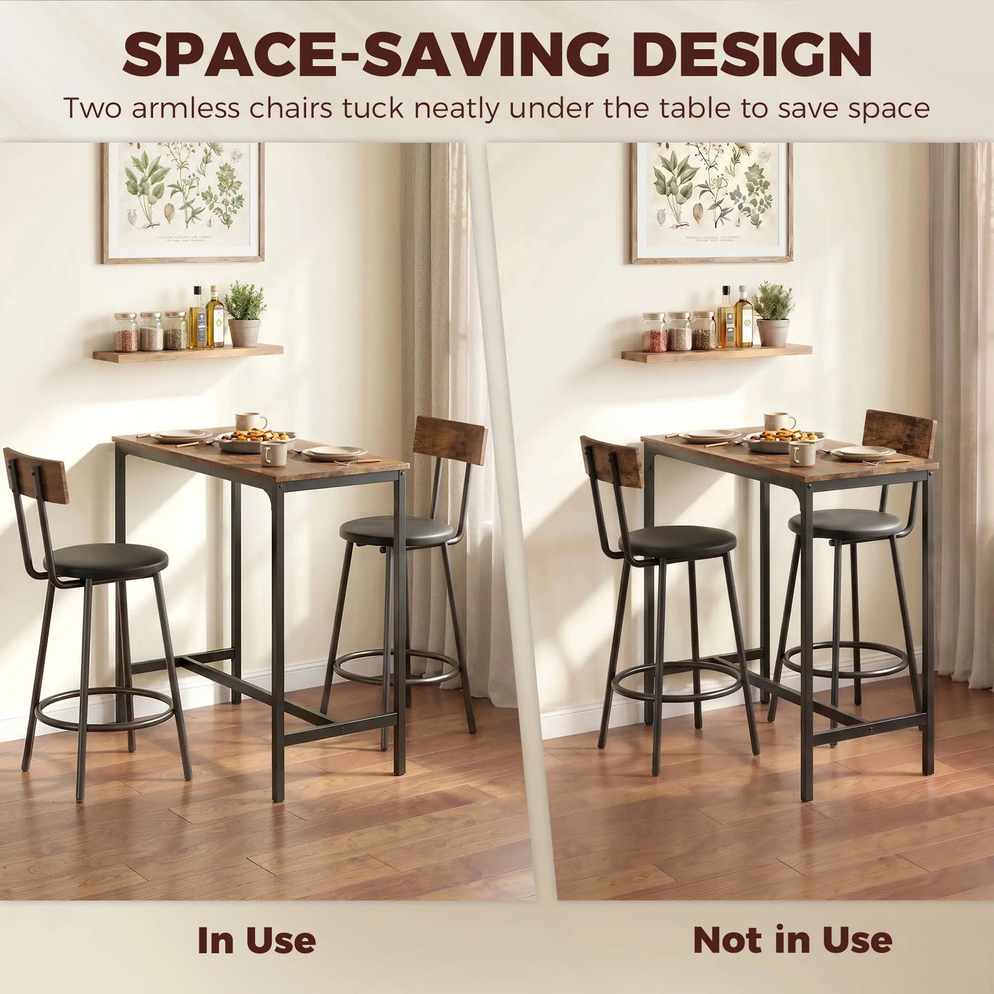 Bar Table Set With 2 Counter Height Barstools, Rustic Brown