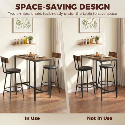 Bar Table Set With 2 Counter Height Barstools, Rustic Brown