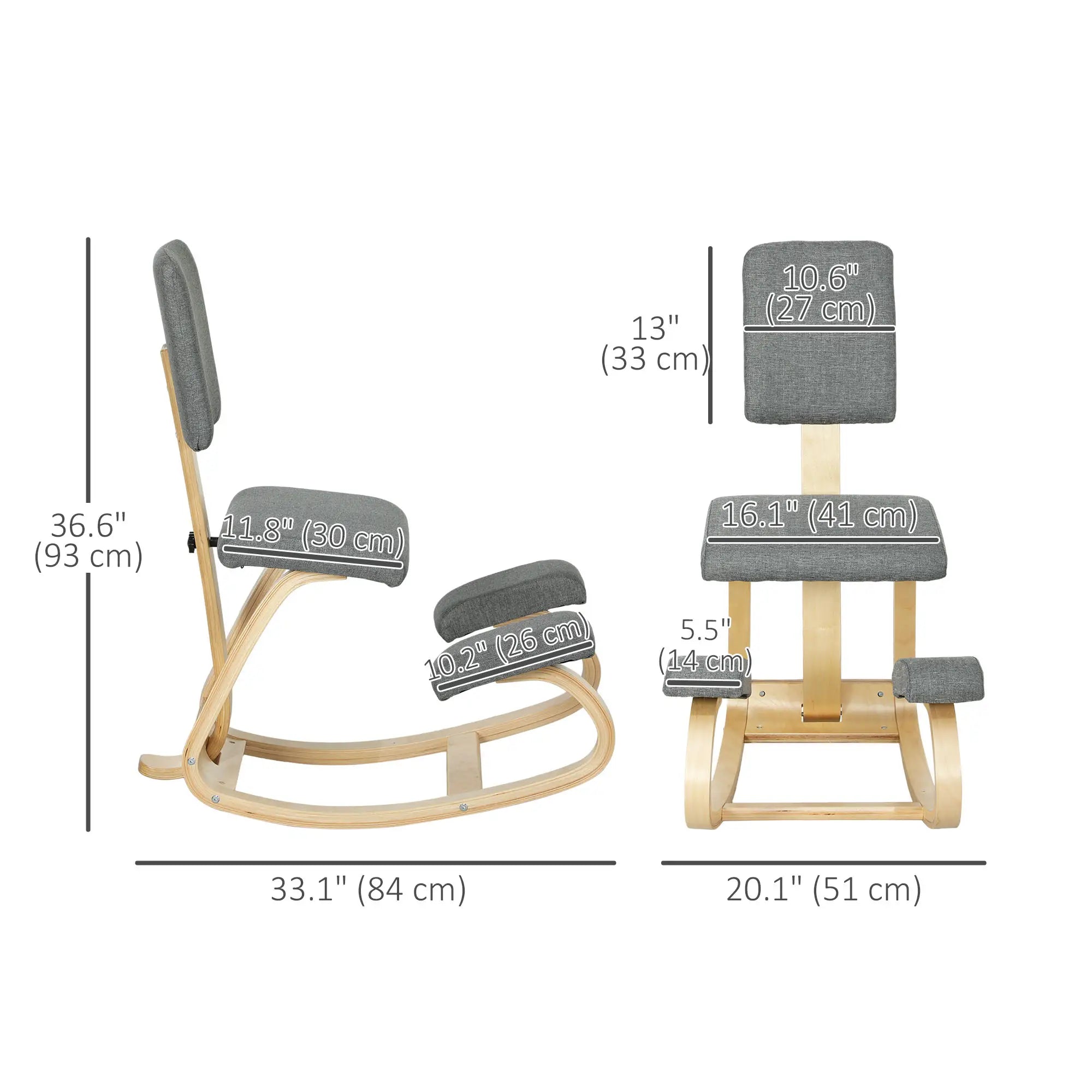 Ergonomic Kneeling Chair, Rocking Wood Kneel Stool with Backrest for Improve Posture, Back Pain, Grey Office Chairs at Gallery Canada