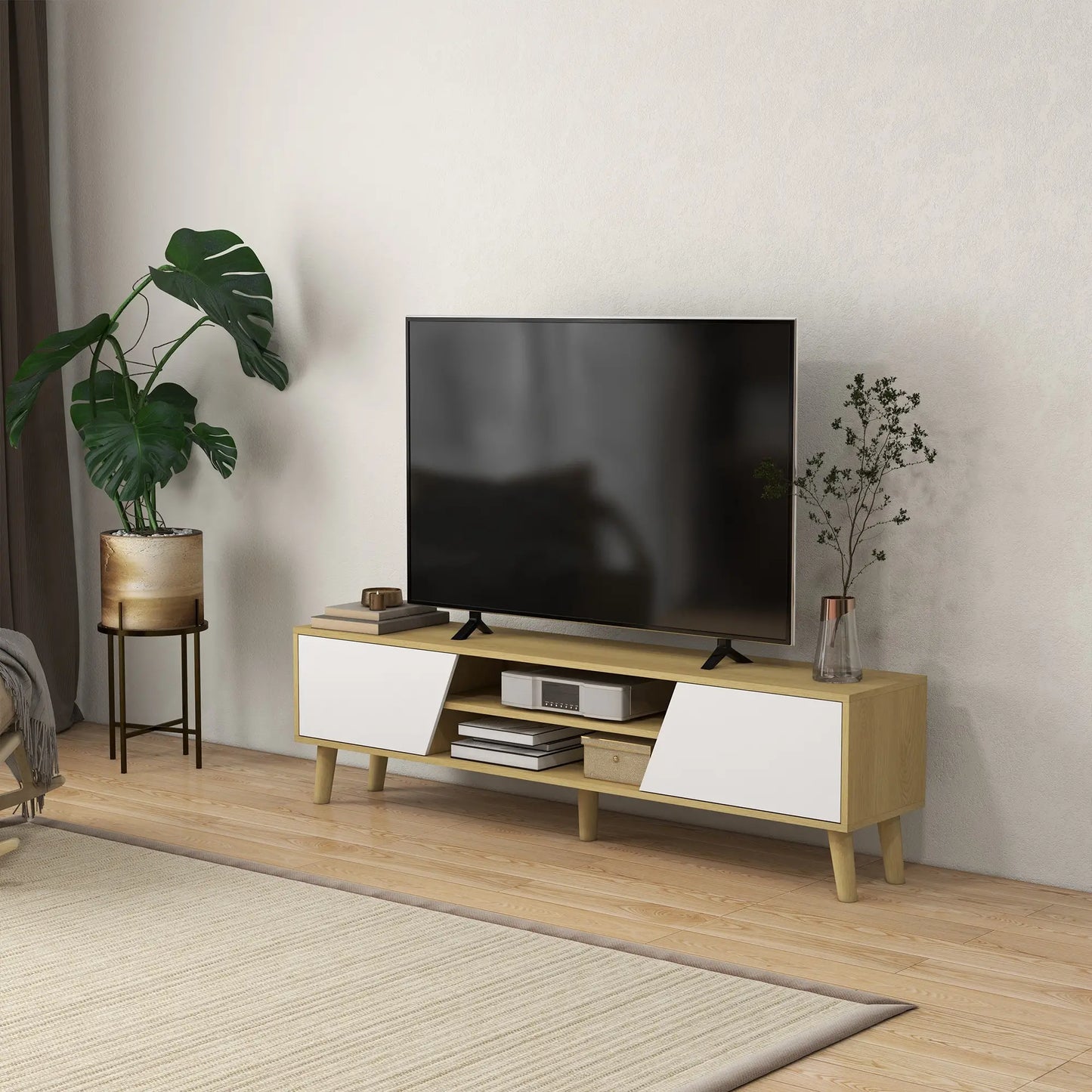 TV Stand for 65 Inch TV, Entertainment Center, Oak White, White TV Stands at Gallery Canada
