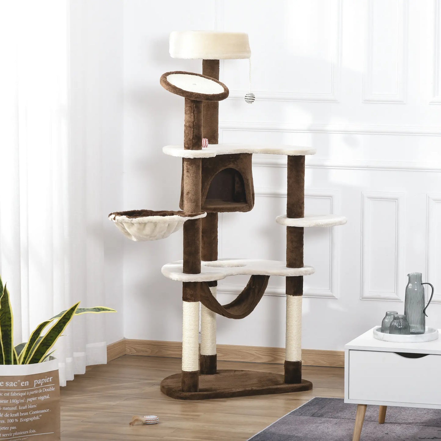 60" Cat Scratching Tree, Cat Bed Condo, Beige & Brown Cat Towers at Gallery Canada