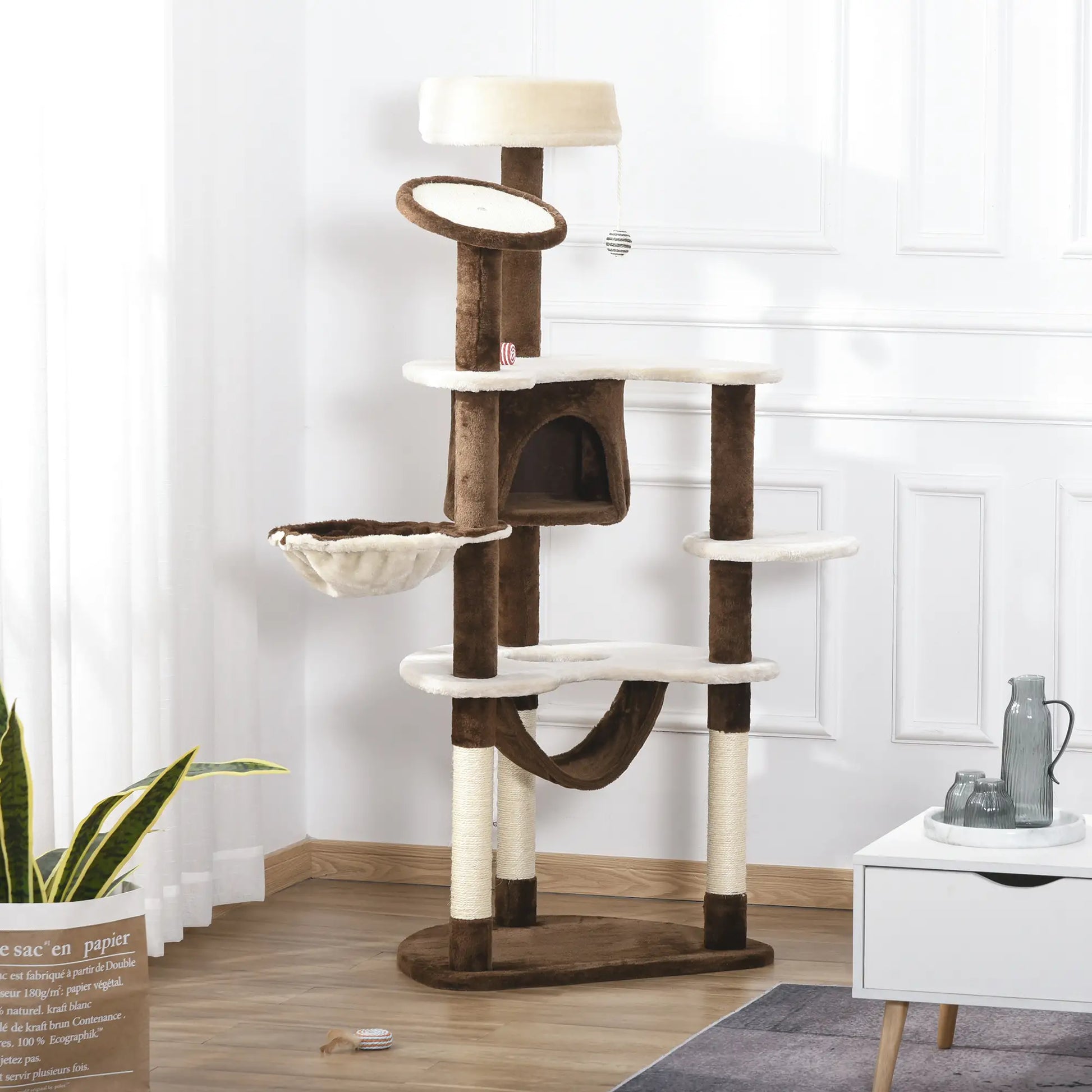 60" Cat Scratching Tree, Cat Bed Condo, Beige & Brown Cat Towers at Gallery Canada