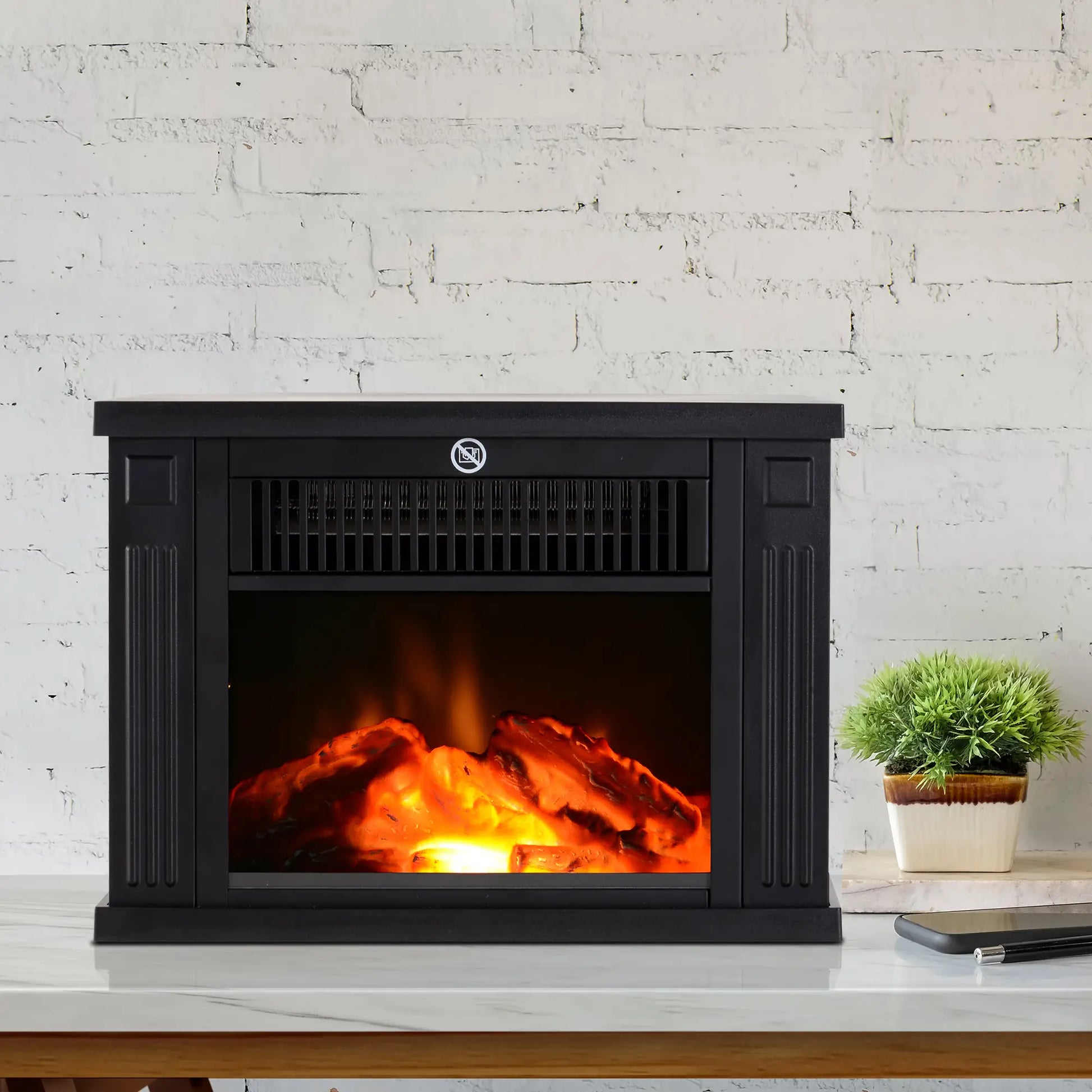 14" 1000W Mini Standing Electric Fireplace Heater, Black Electric Fireplaces at Gallery Canada