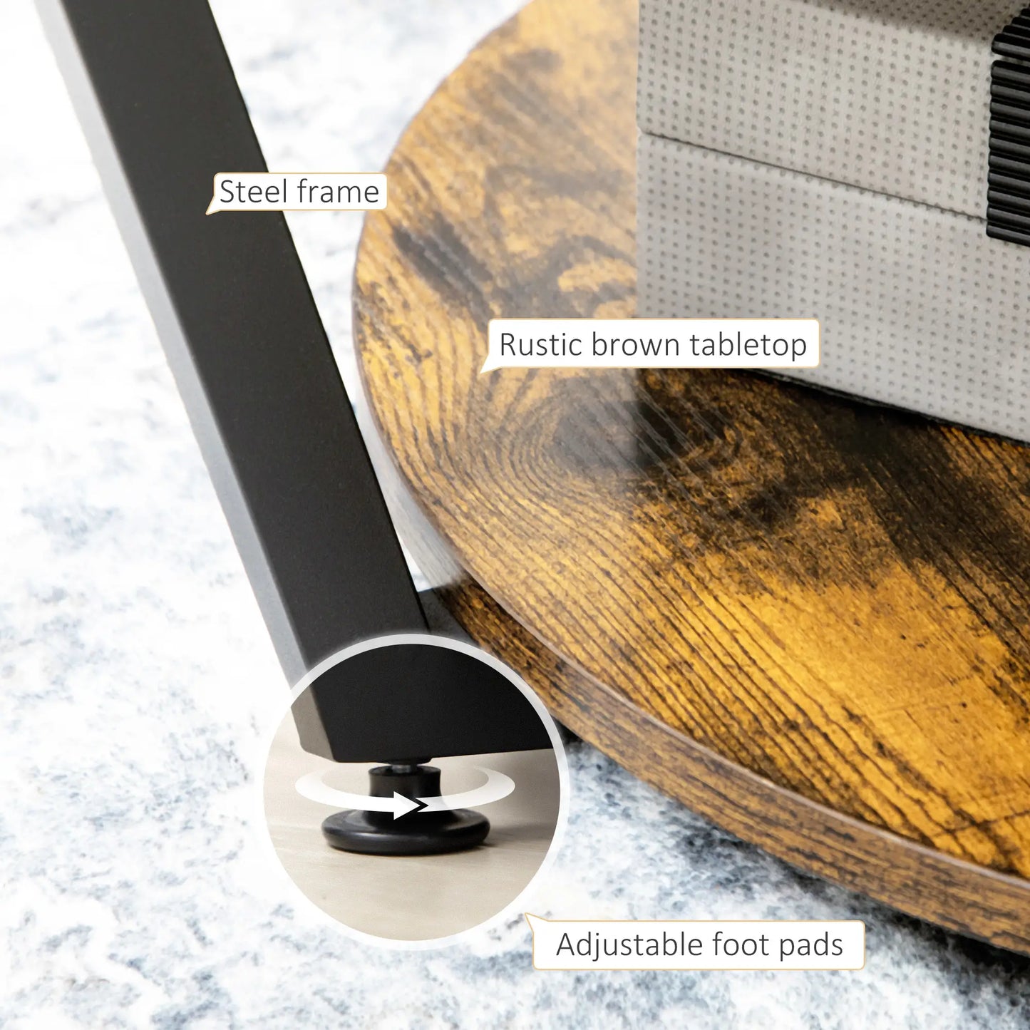 2-Tier Round Coffee Table, Storage Shelf, Steel Frame, Rustic Brown, Brown Coffee Tables at Gallery Canada